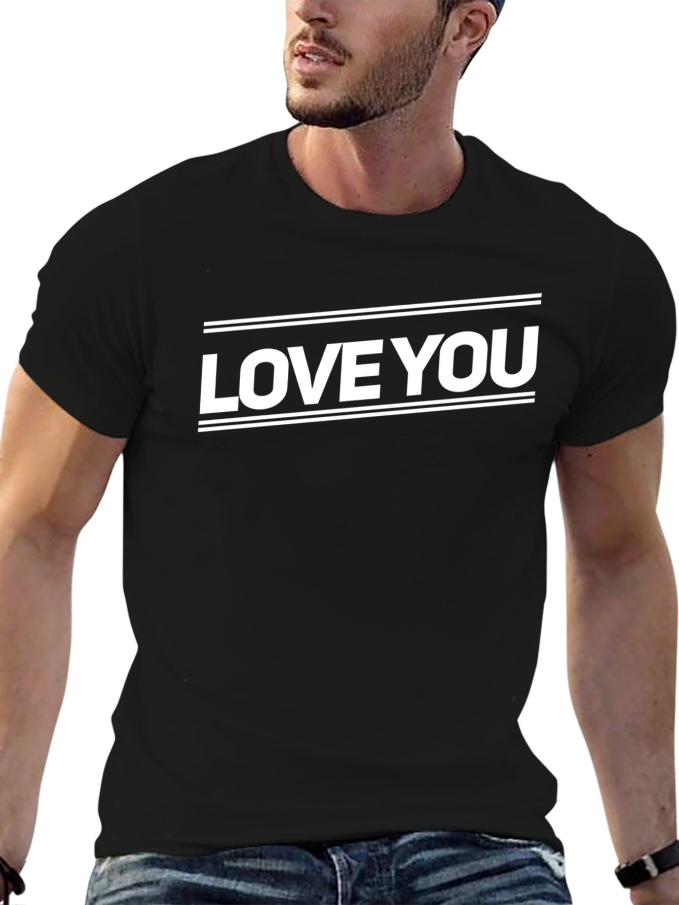 Love You Graphic Print Black T-Shirt