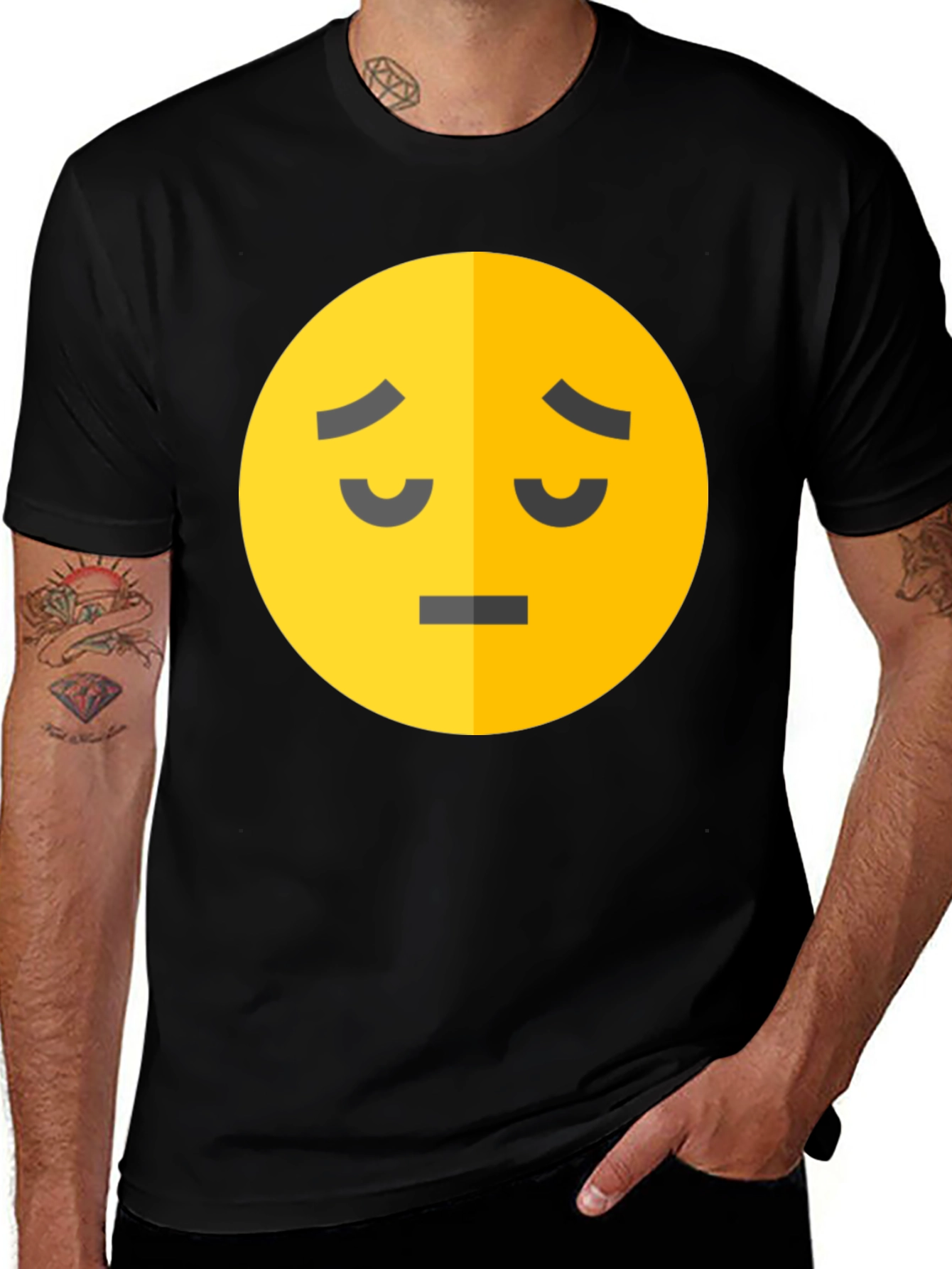 Sad Emoji Graphic T-Shirt - Black