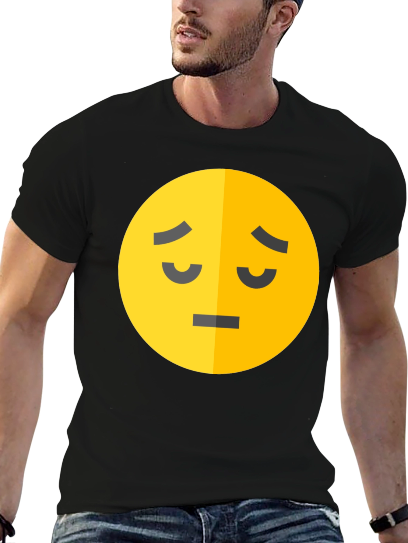 Sad Emoji Graphic T-Shirt - Black