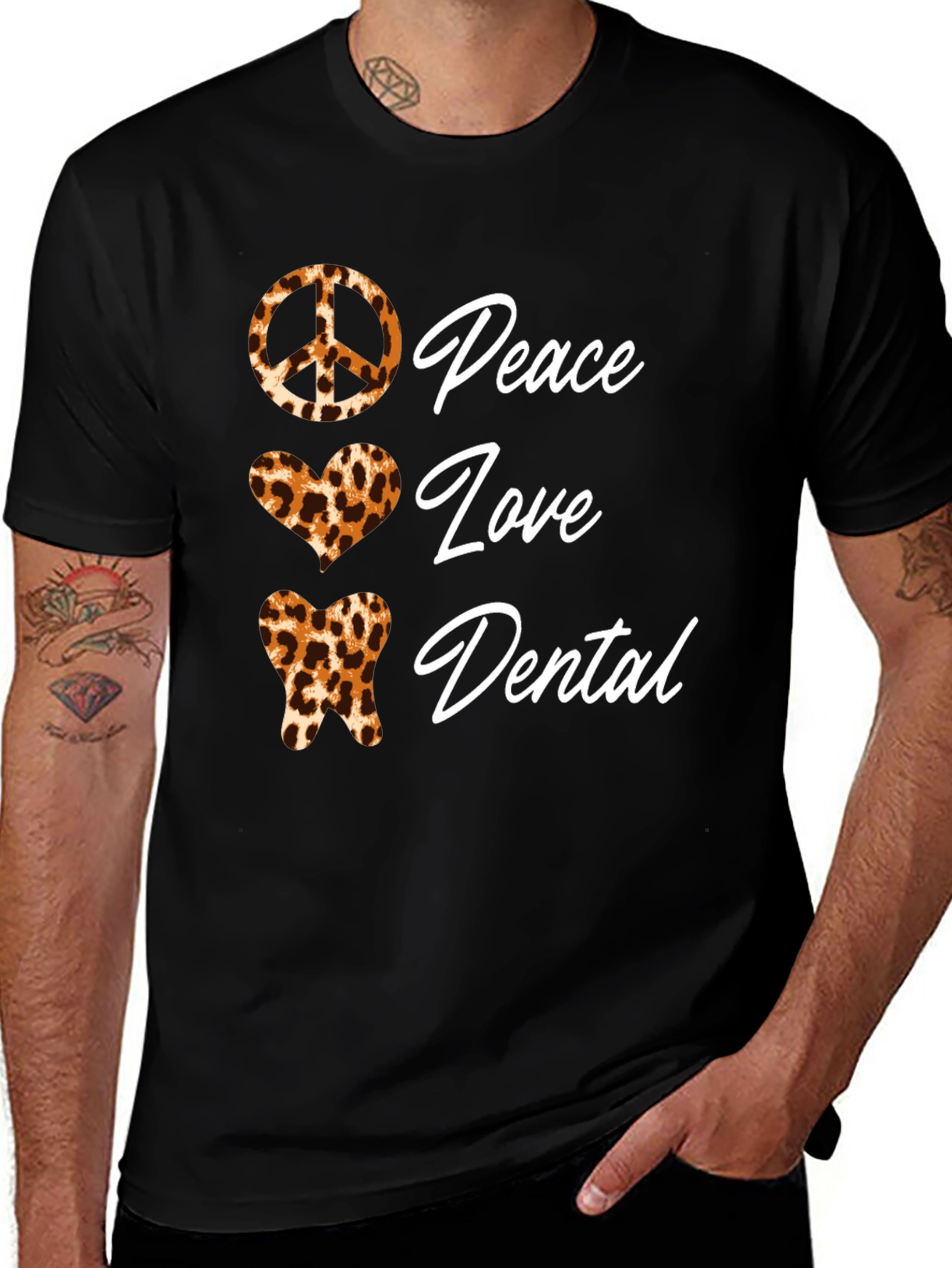 Peace Love Dental Leopard Print T-Shirt