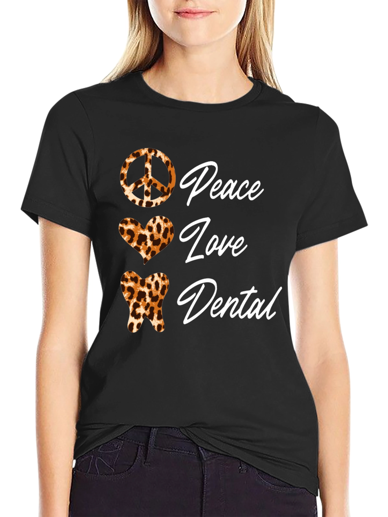 Peace Love Dental Leopard Print T-Shirt