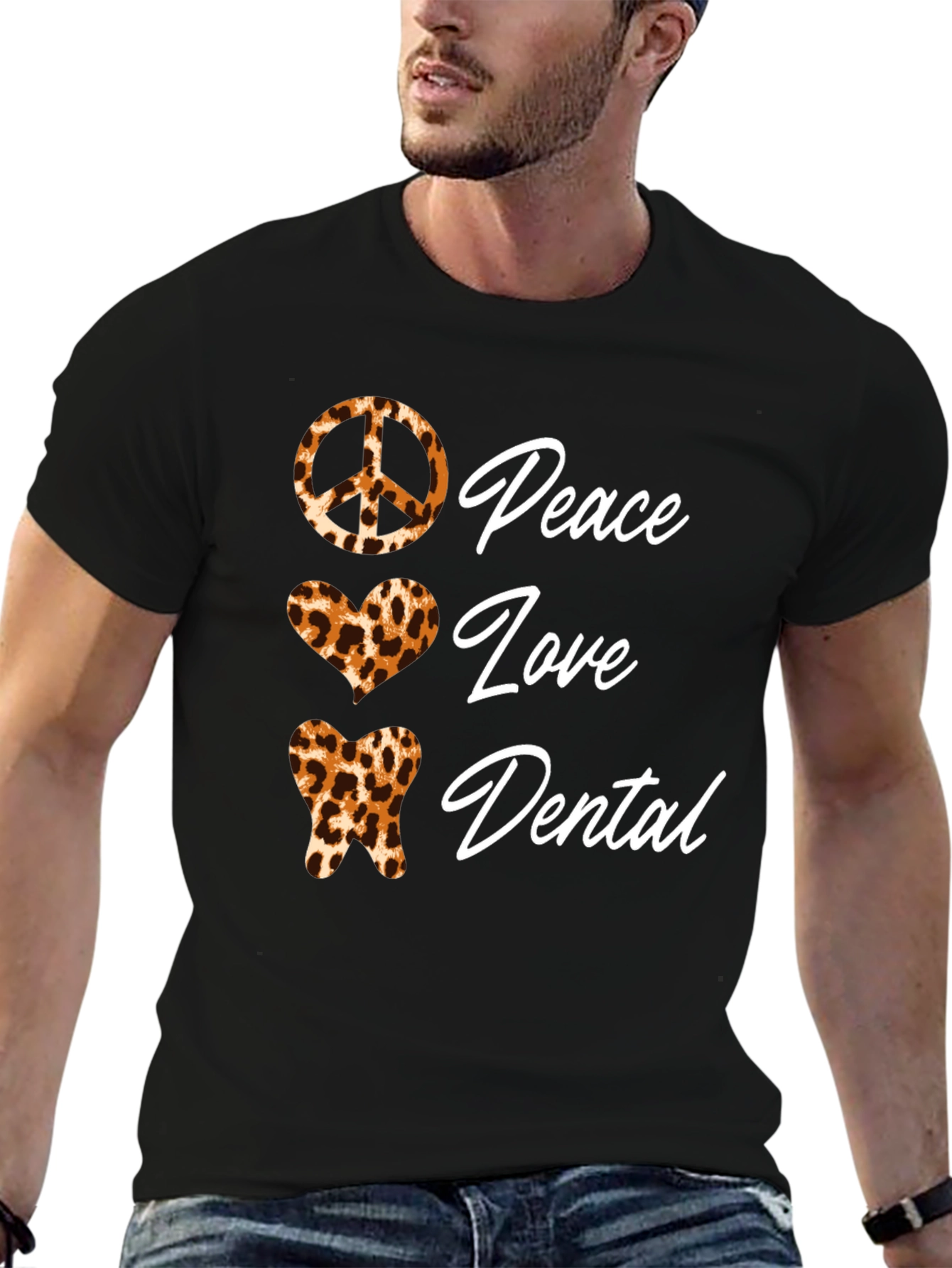 Peace Love Dental Leopard Print T-Shirt