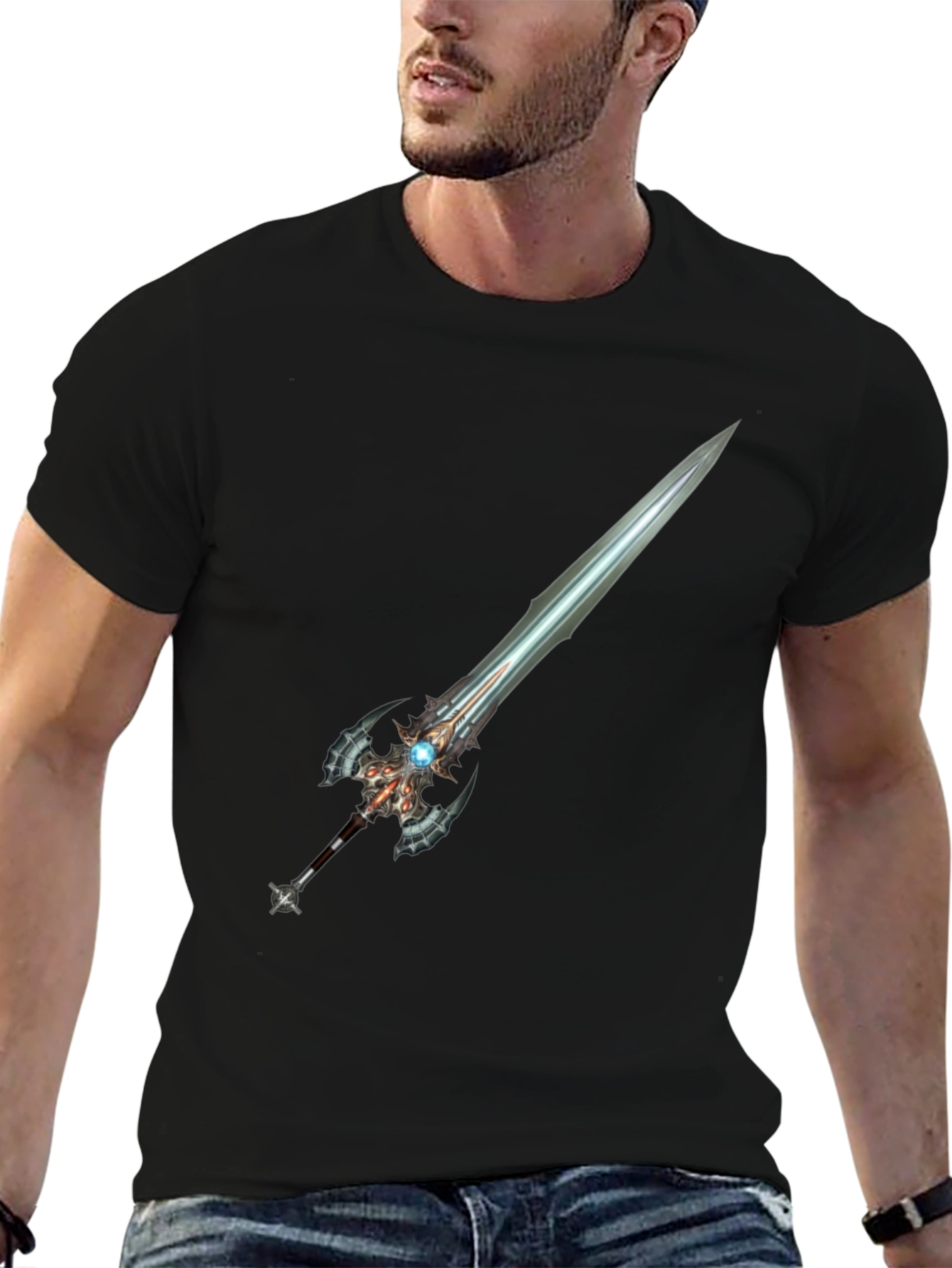 Fantasy Sword Graphic Tee - Black Cotton Blend