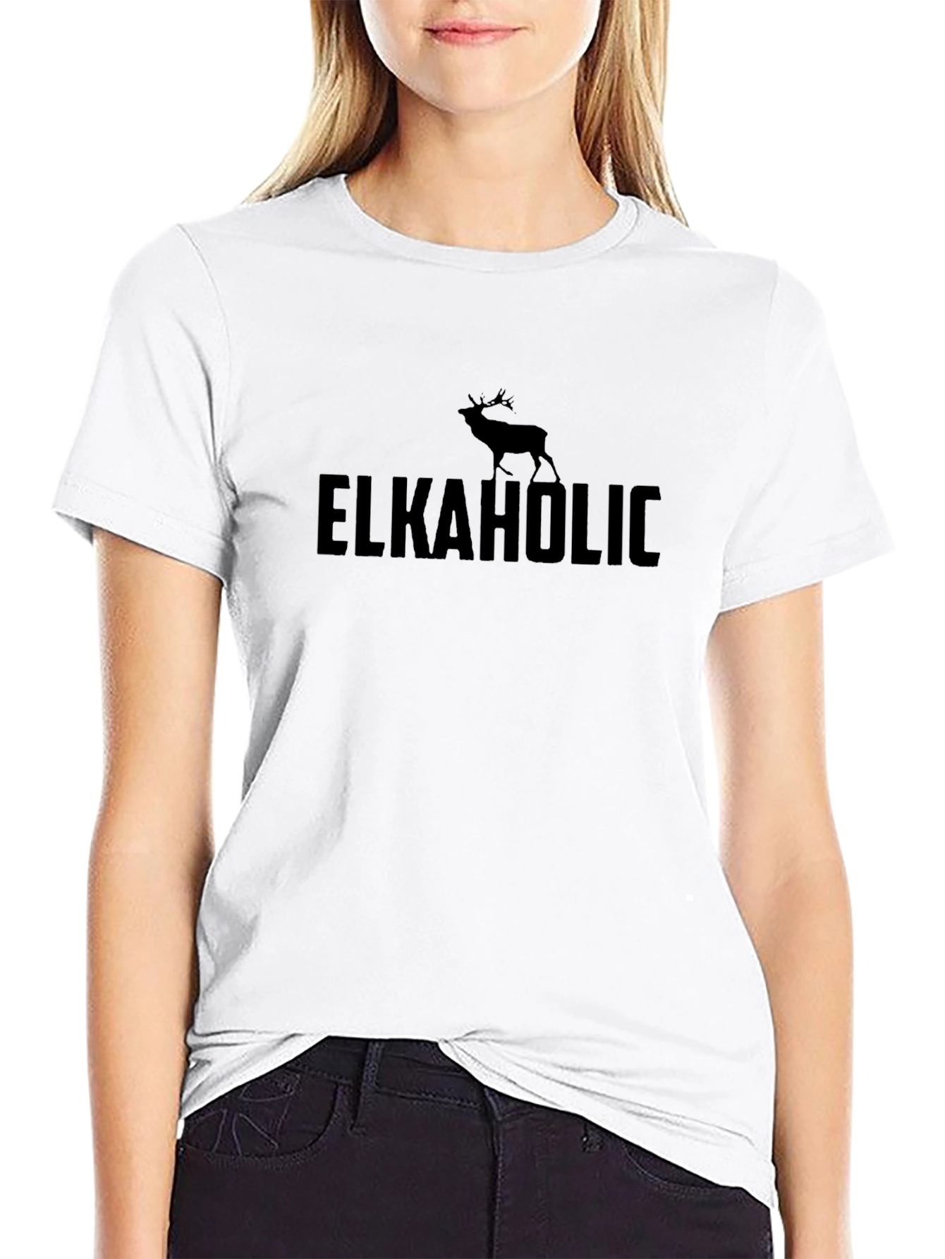 Elkaholic Funny Deer Hunting Black T-Shirt