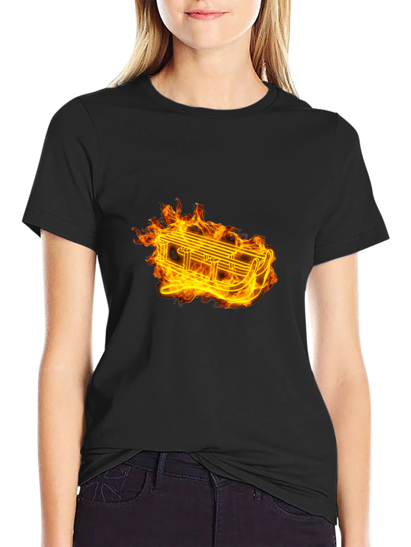 Fiery Sled Graphic Tee - Black Cotton Comfort