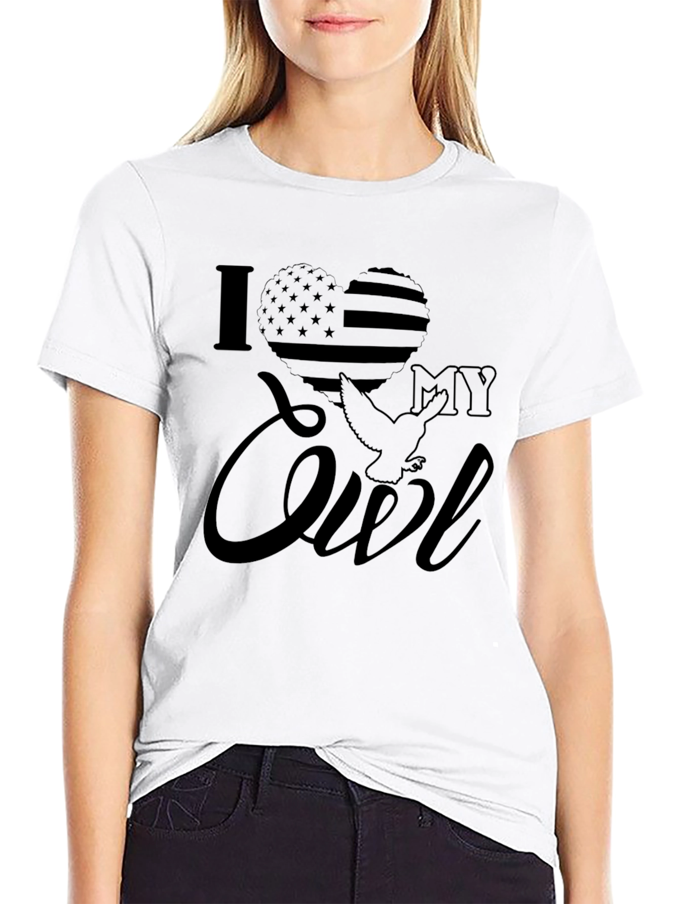 I Love My Owl T-Shirt Patriotic American USA Flag