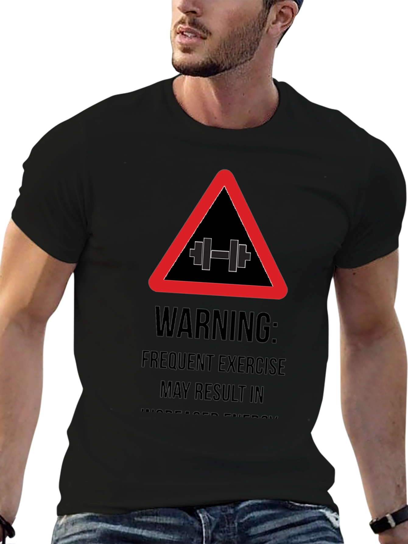 Warning Exercise T-Shirt - Black Gym Tee