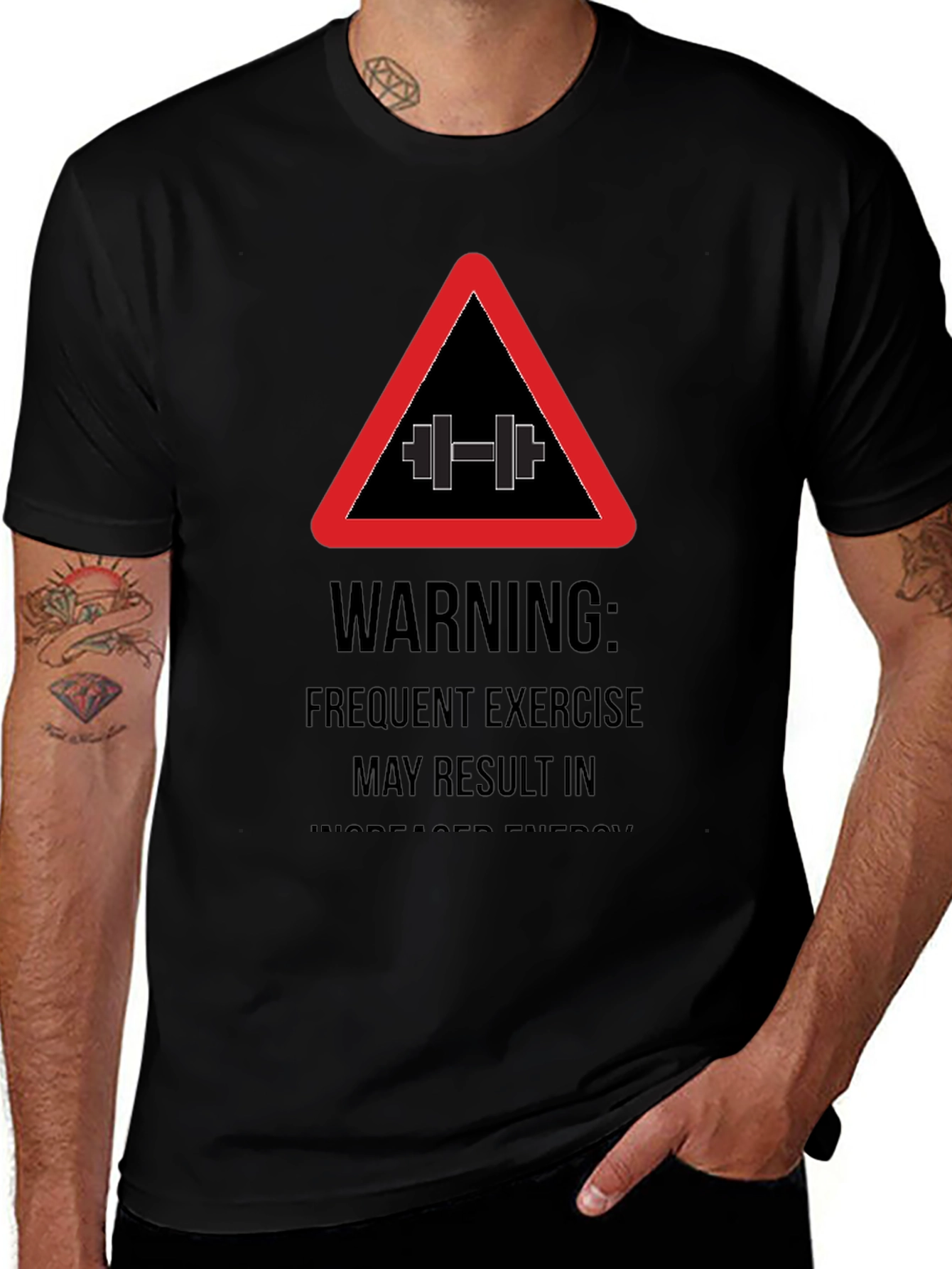 Warning Exercise T-Shirt - Black Gym Tee