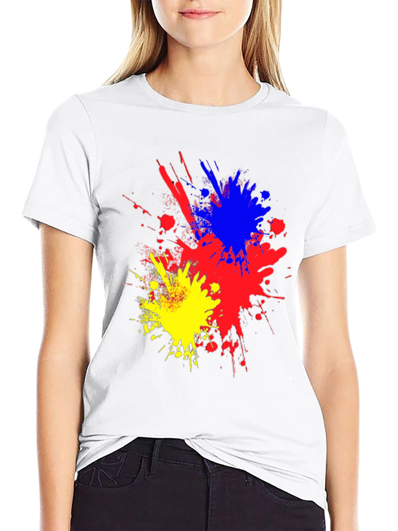 Abstract Paint Splatter Graphic Tee - Black