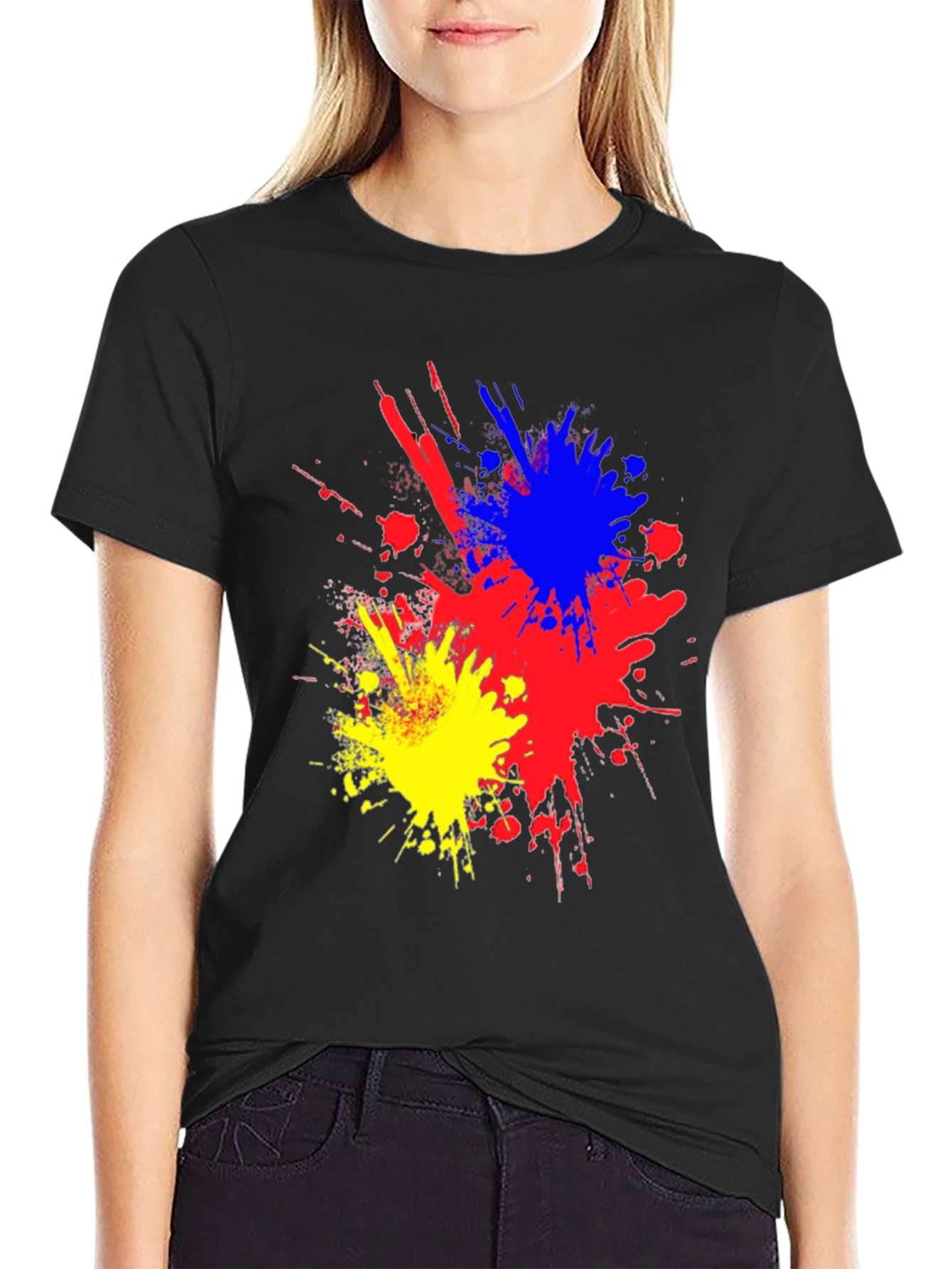 Abstract Paint Splatter Graphic Tee - Black