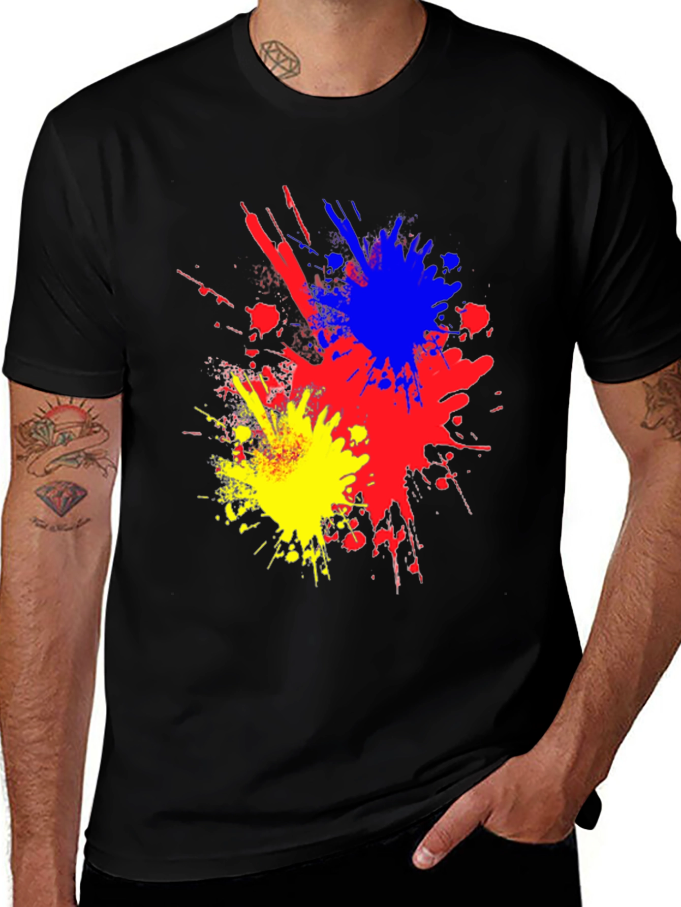 Abstract Paint Splatter Graphic Tee - Black