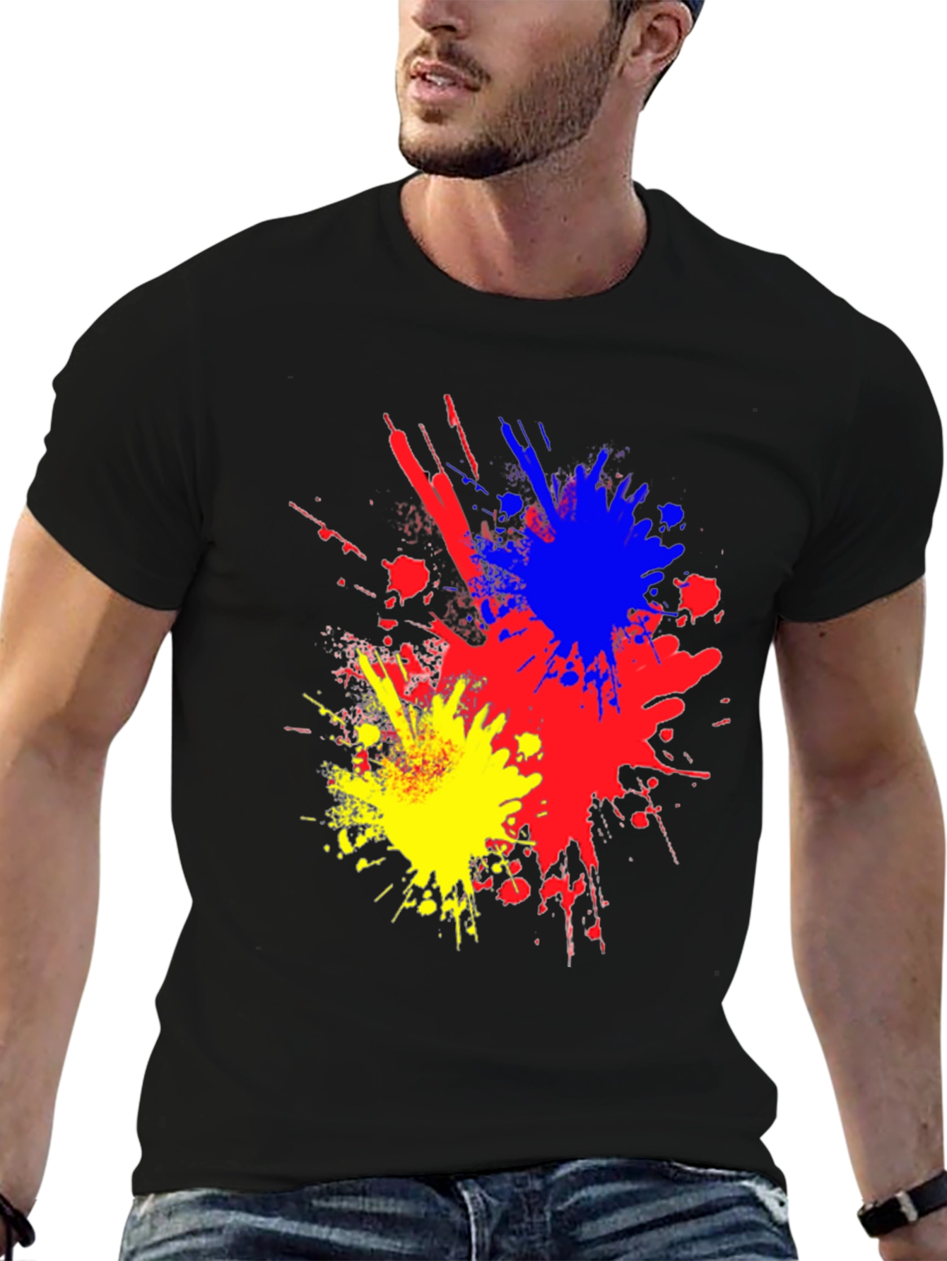 Abstract Paint Splatter Graphic Tee - Black