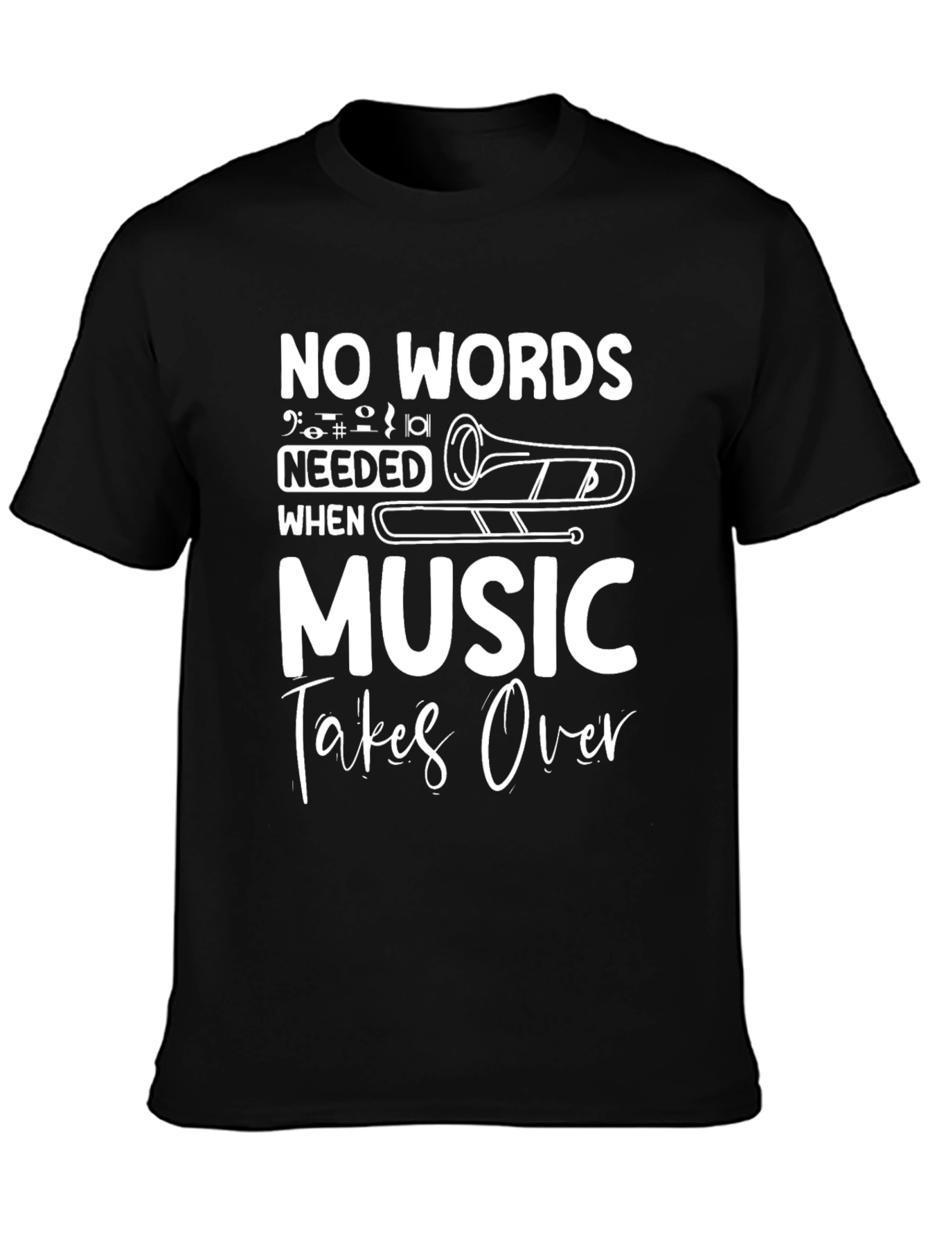 Music Takes Over Graphic Tee - Trombone Black Shirt
