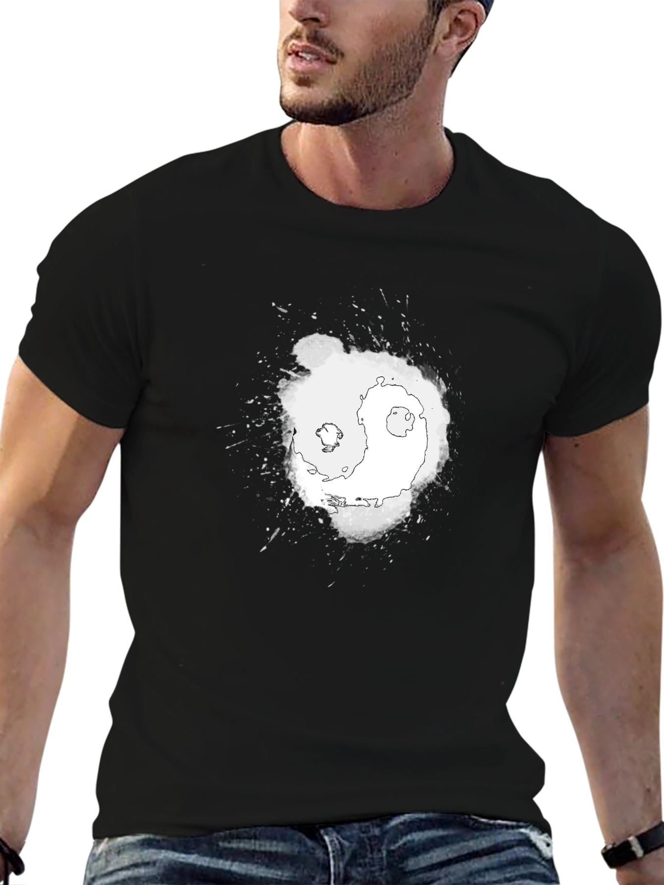 Yin Yang Splatter Graphic Tee - Black