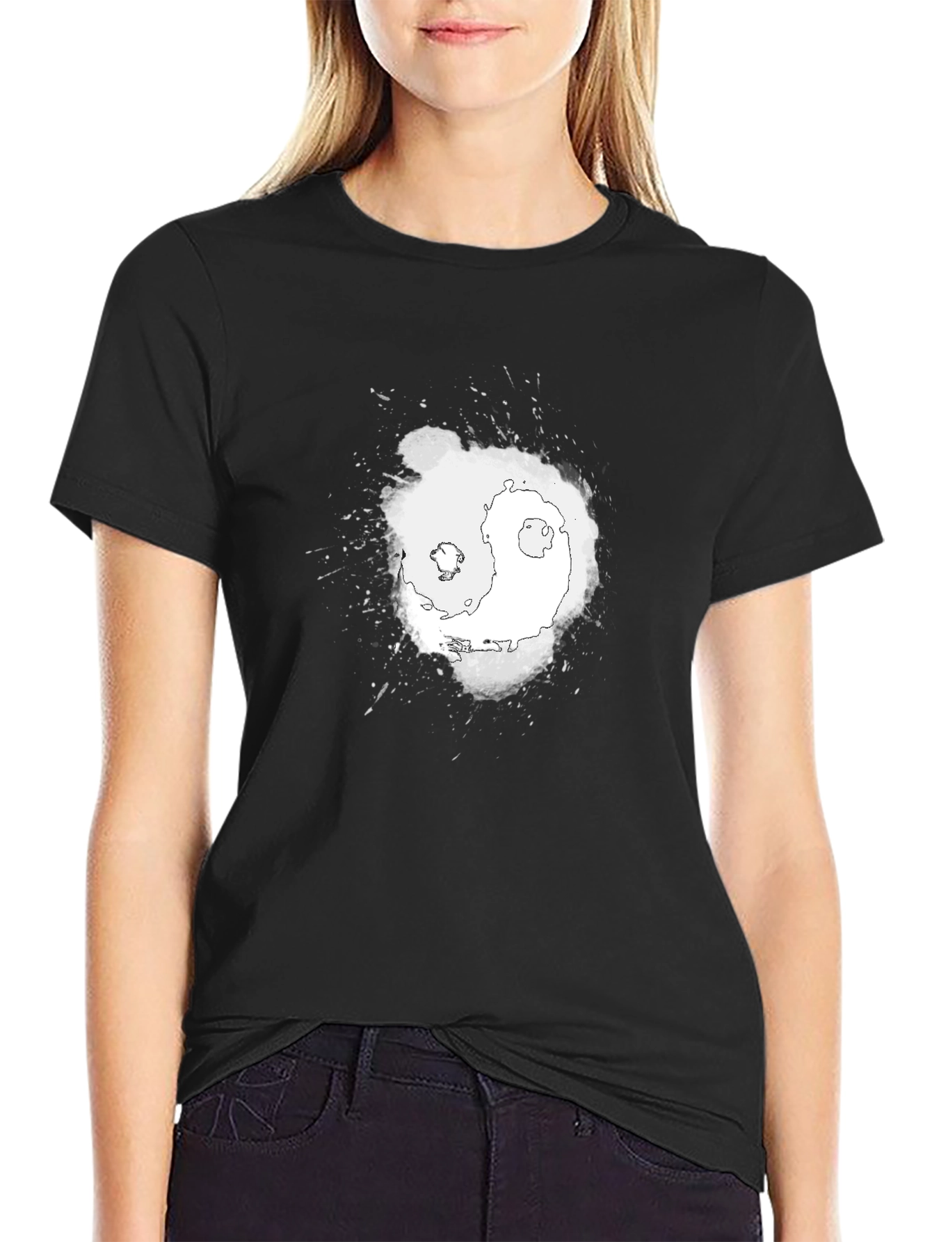 Yin Yang Splatter Graphic Tee - Black