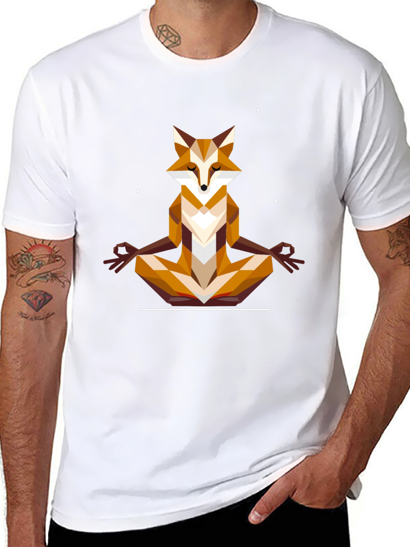 Geometric Fox Meditating Graphic Tee - Black T-Shirt