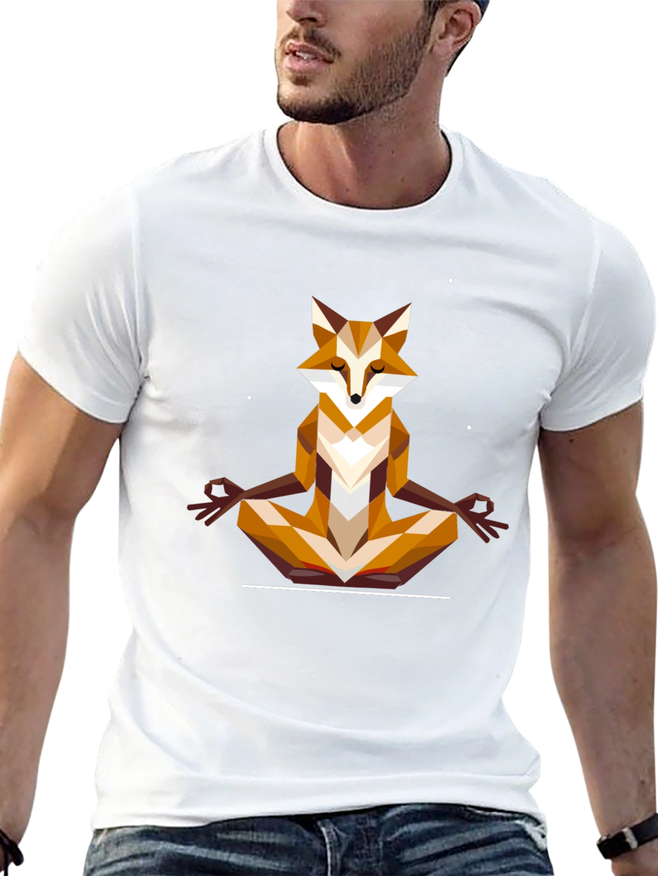 Geometric Fox Meditating Graphic Tee - Black T-Shirt