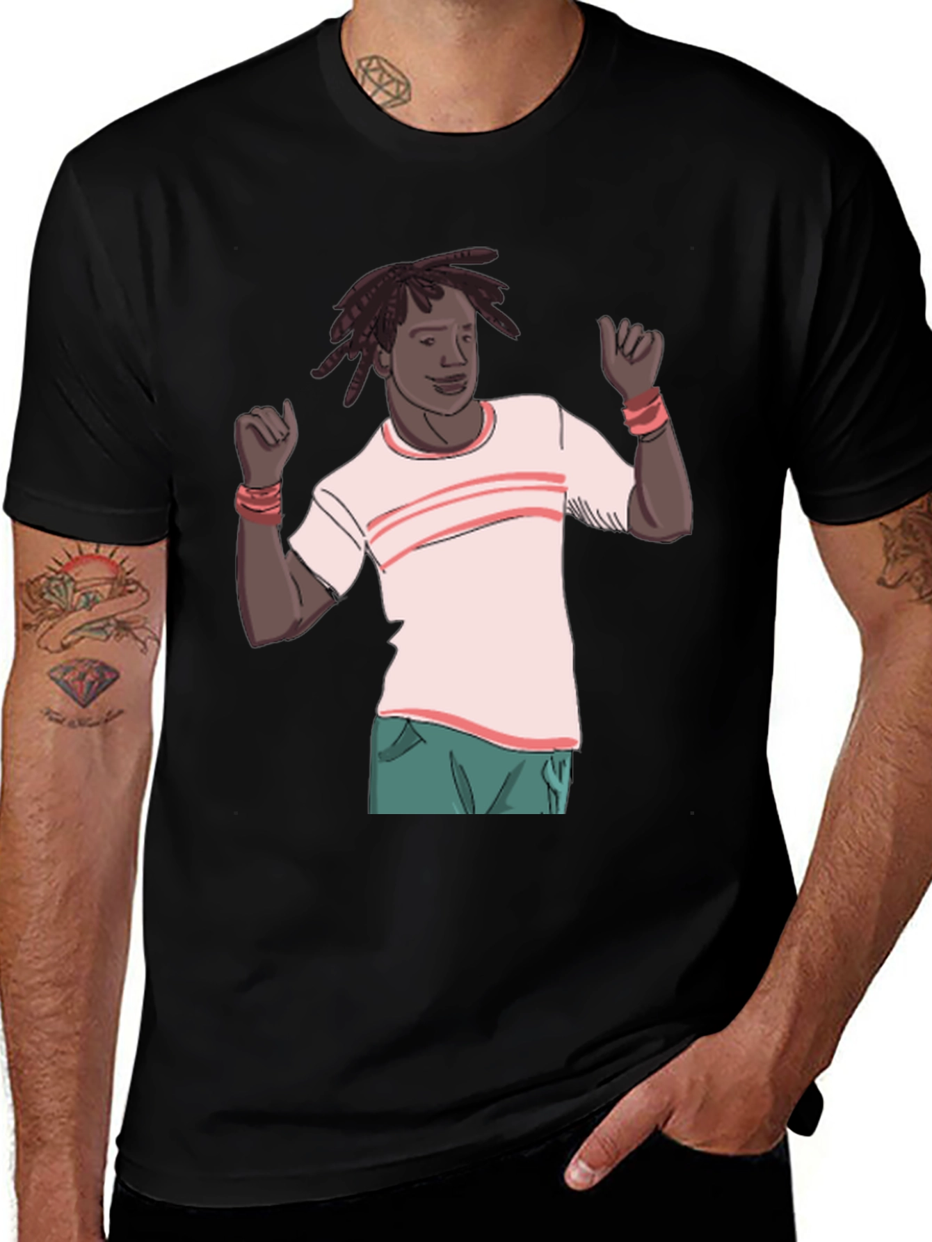 Cartoon Man Graphic Black T-Shirt