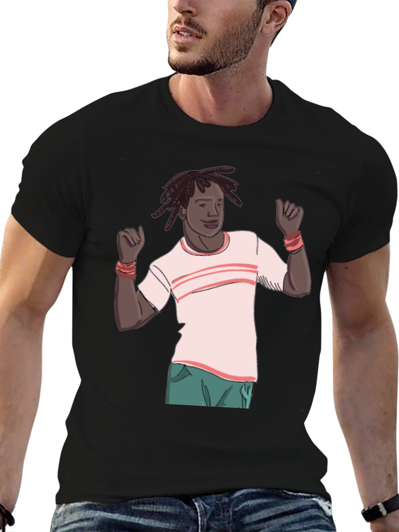 Cartoon Man Graphic Black T-Shirt