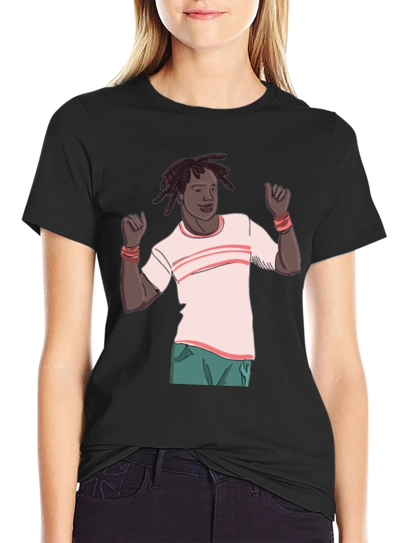 Cartoon Man Graphic Black T-Shirt