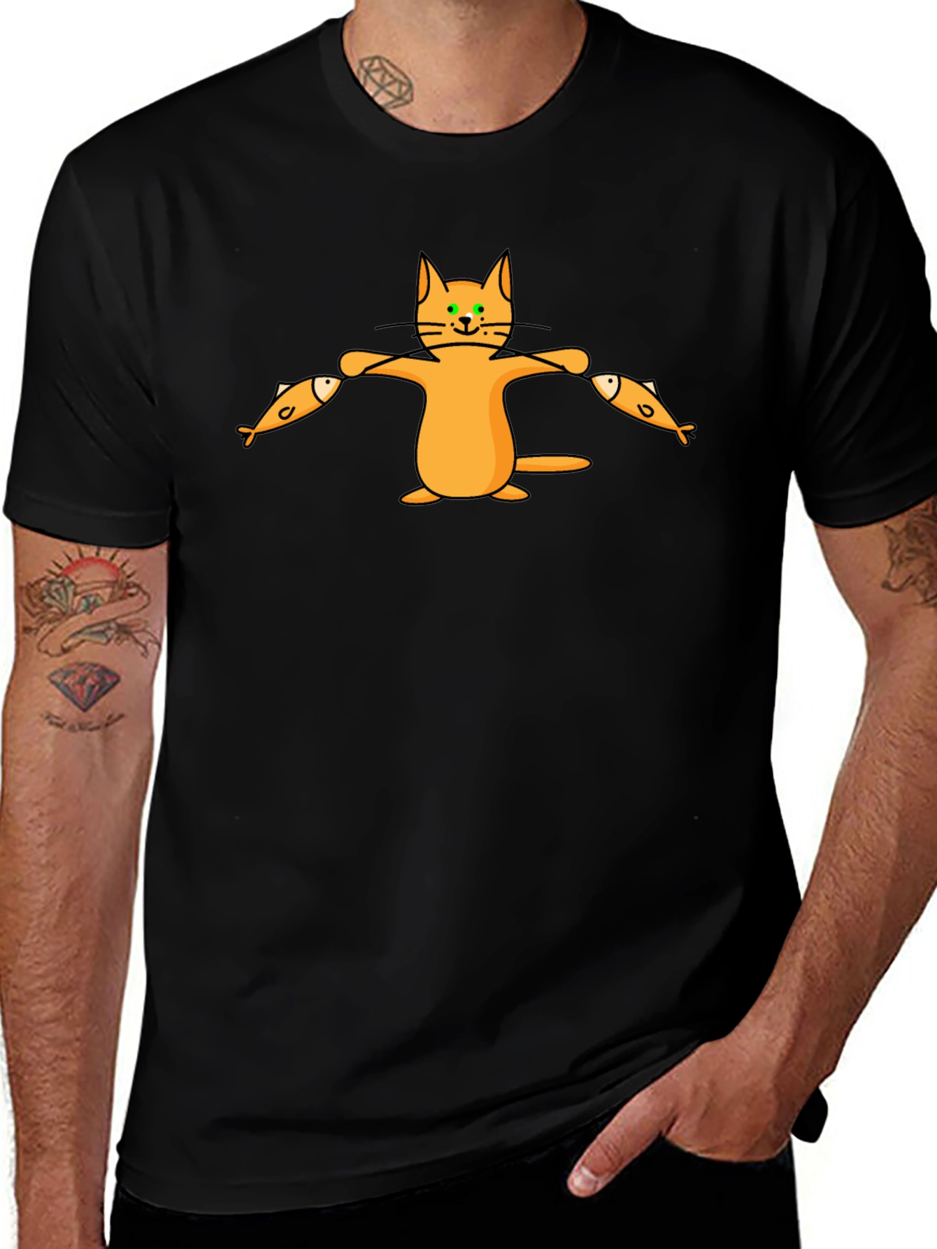 Cat With Fish T-Shirt