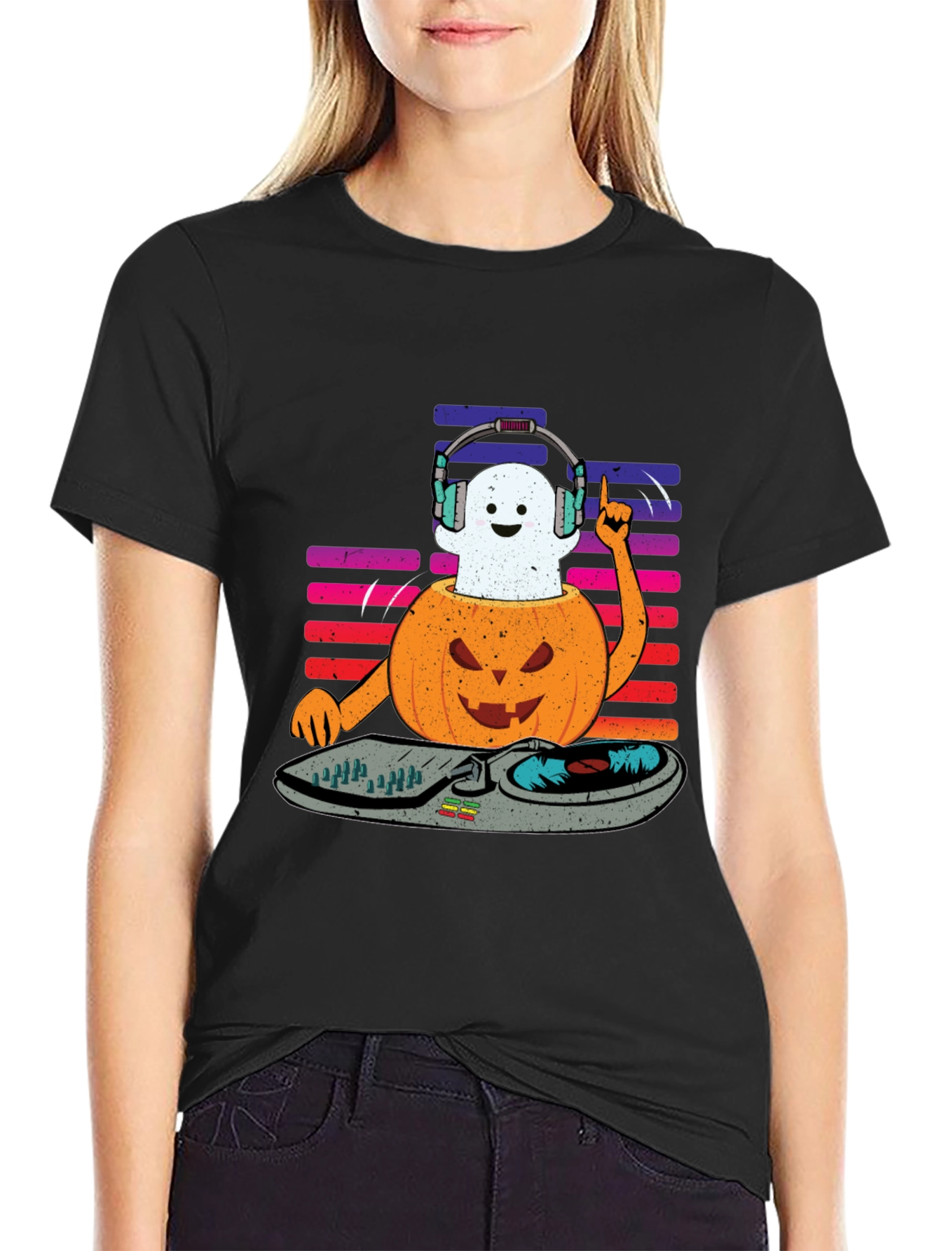 Halloween DJ Ghost Pumpkin T-Shirt