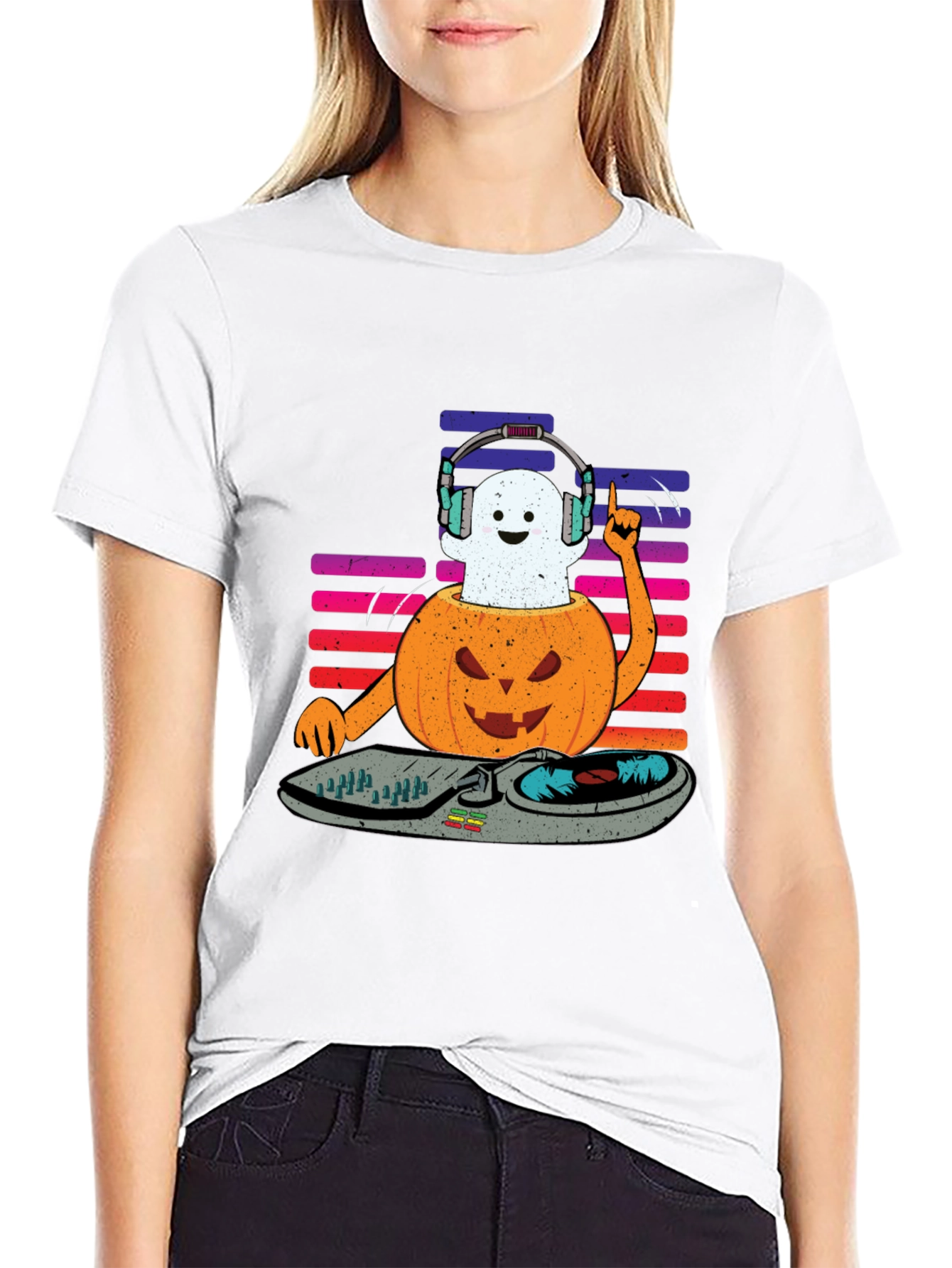 Halloween DJ Ghost Pumpkin T-Shirt