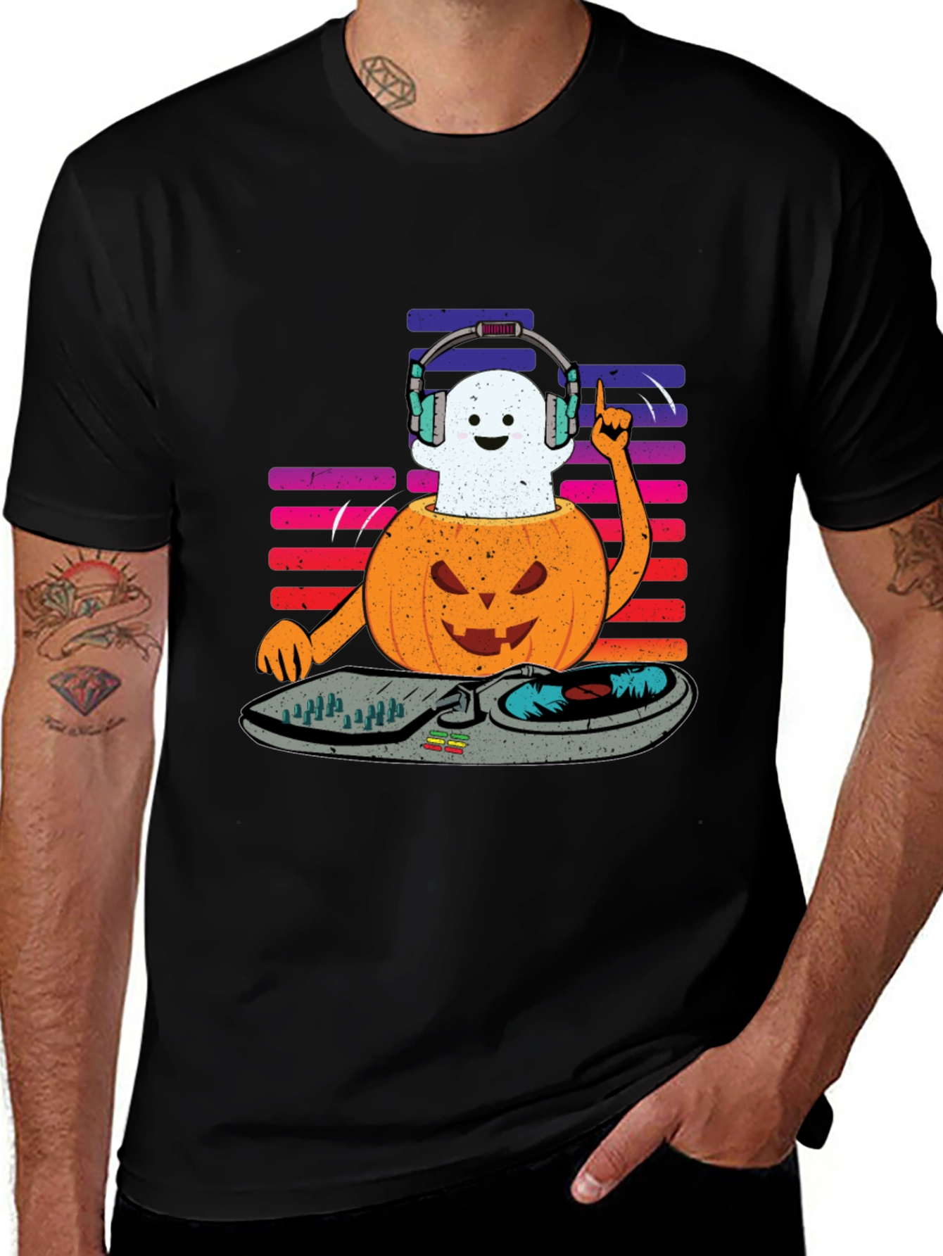 Halloween DJ Ghost Pumpkin T-Shirt