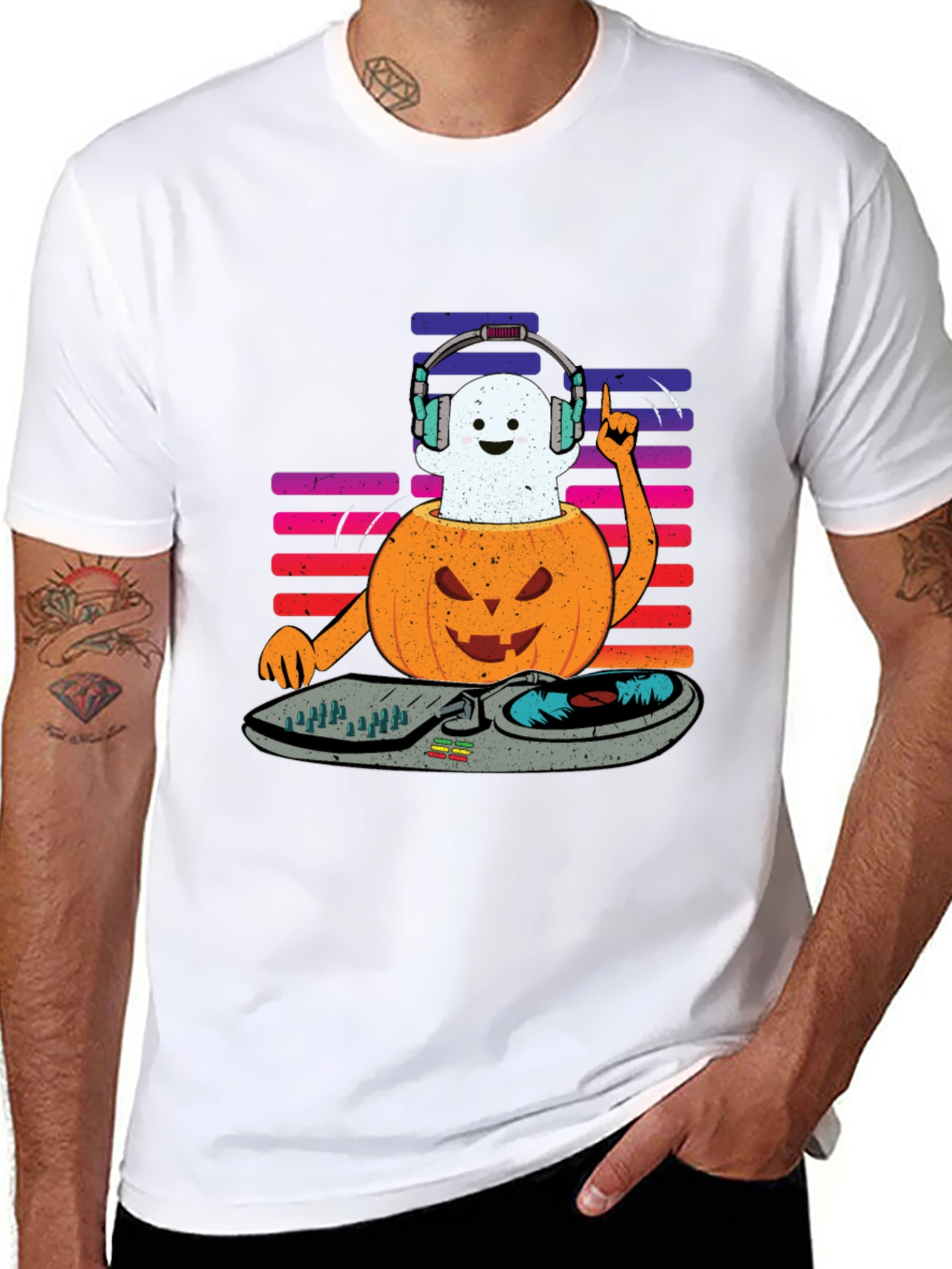 Halloween DJ Ghost Pumpkin T-Shirt
