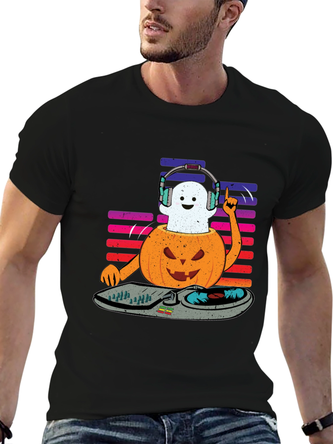 Halloween DJ Ghost Pumpkin T-Shirt