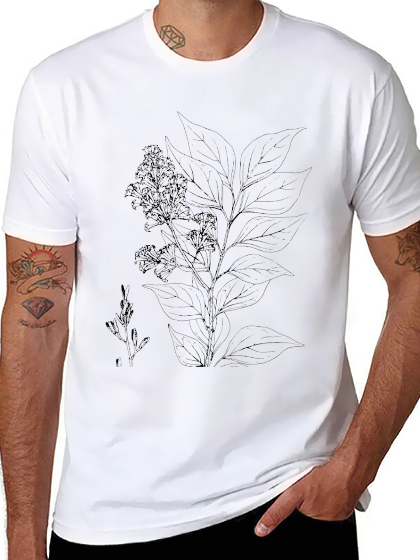 Botanical Print Black T-Shirt