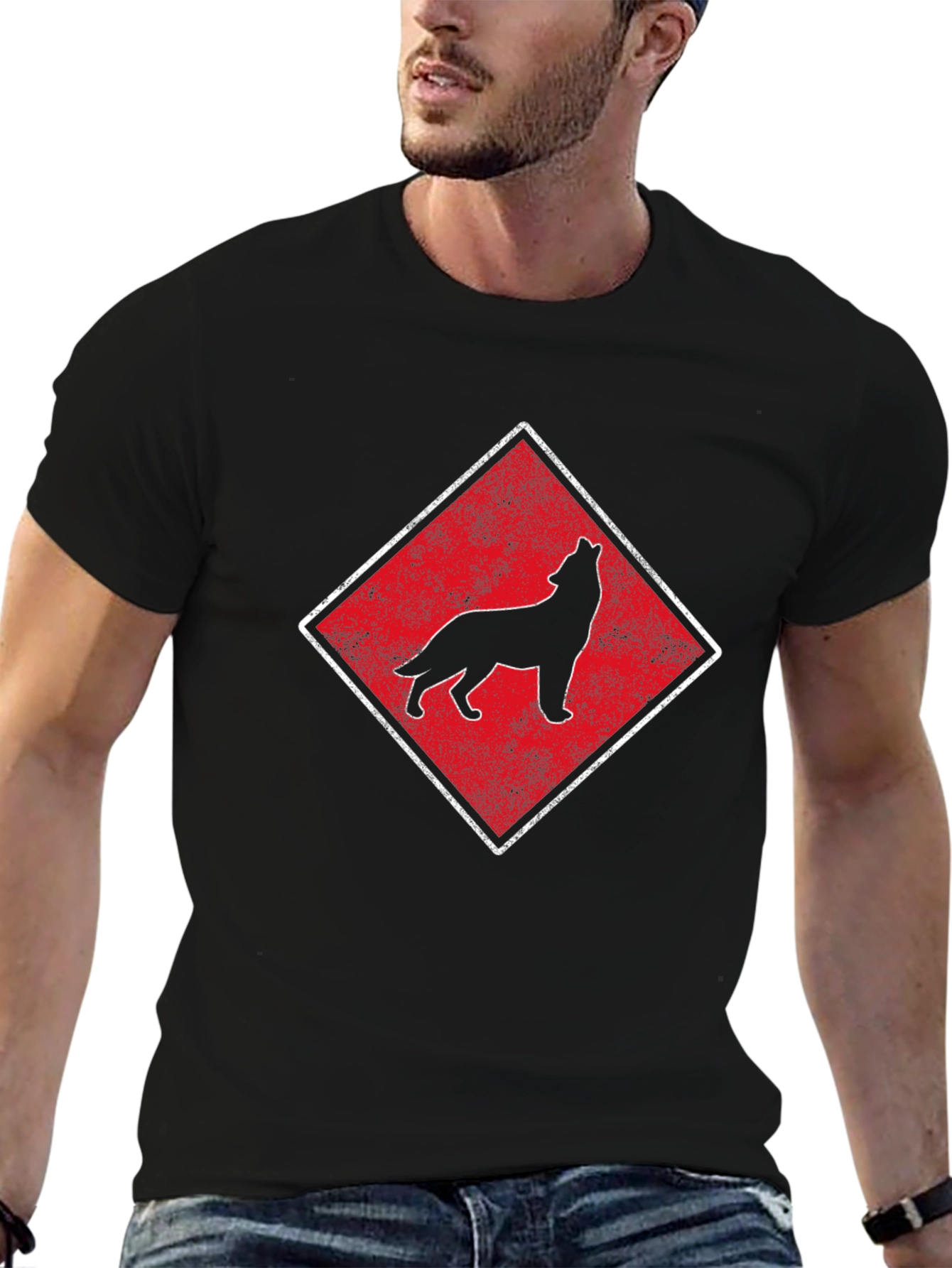 Wolf Silhouette Graphic Tee - Mens Black T-Shirt