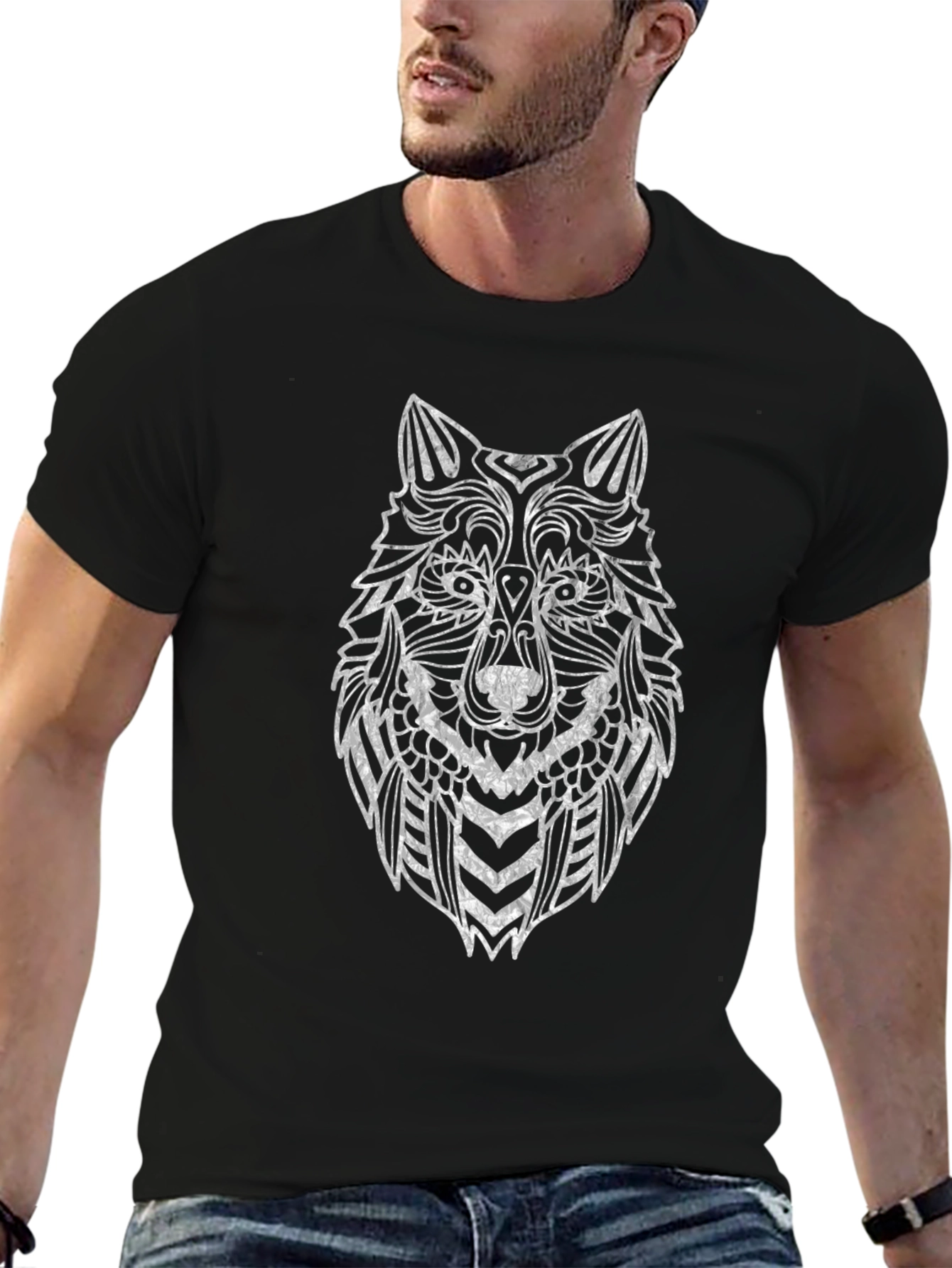 Wolf Graphic T-Shirt - Black Crew Neck Tee