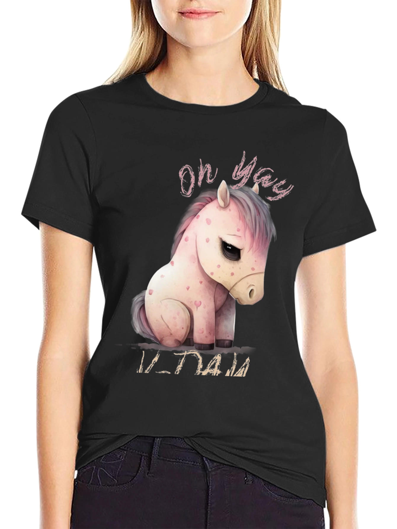 Oh Yay! Cute Pony Graphic Black T-Shirt