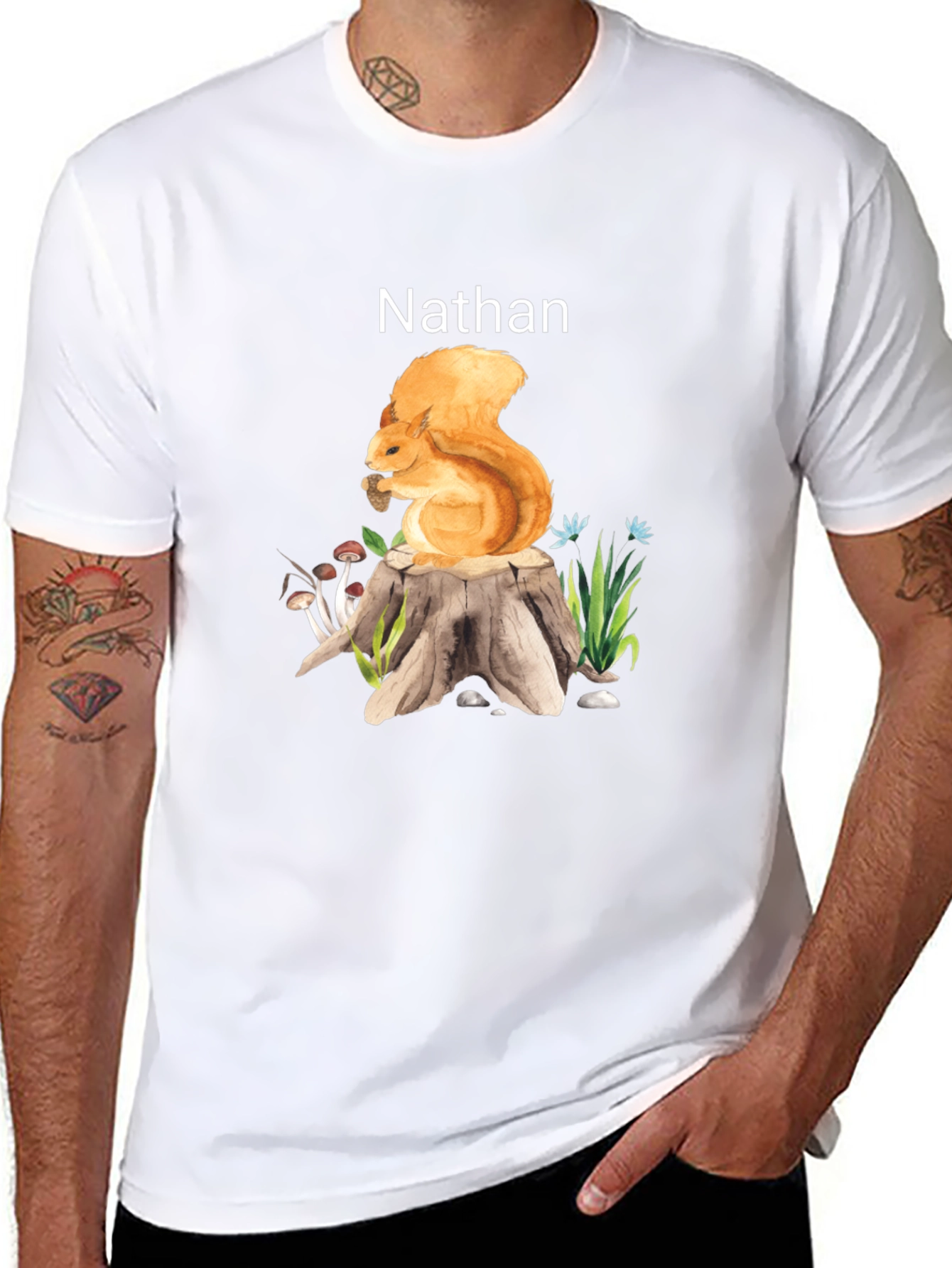 Squirrel on Stump T-Shirt - Custom Name Option