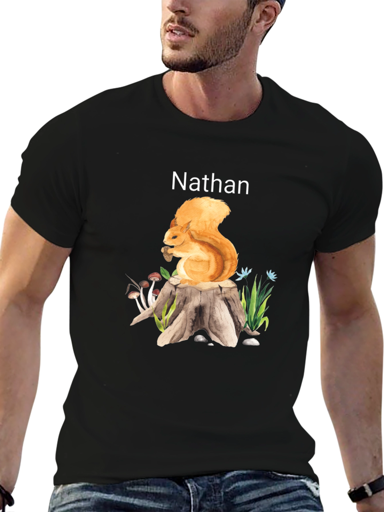 Squirrel on Stump T-Shirt - Custom Name Option