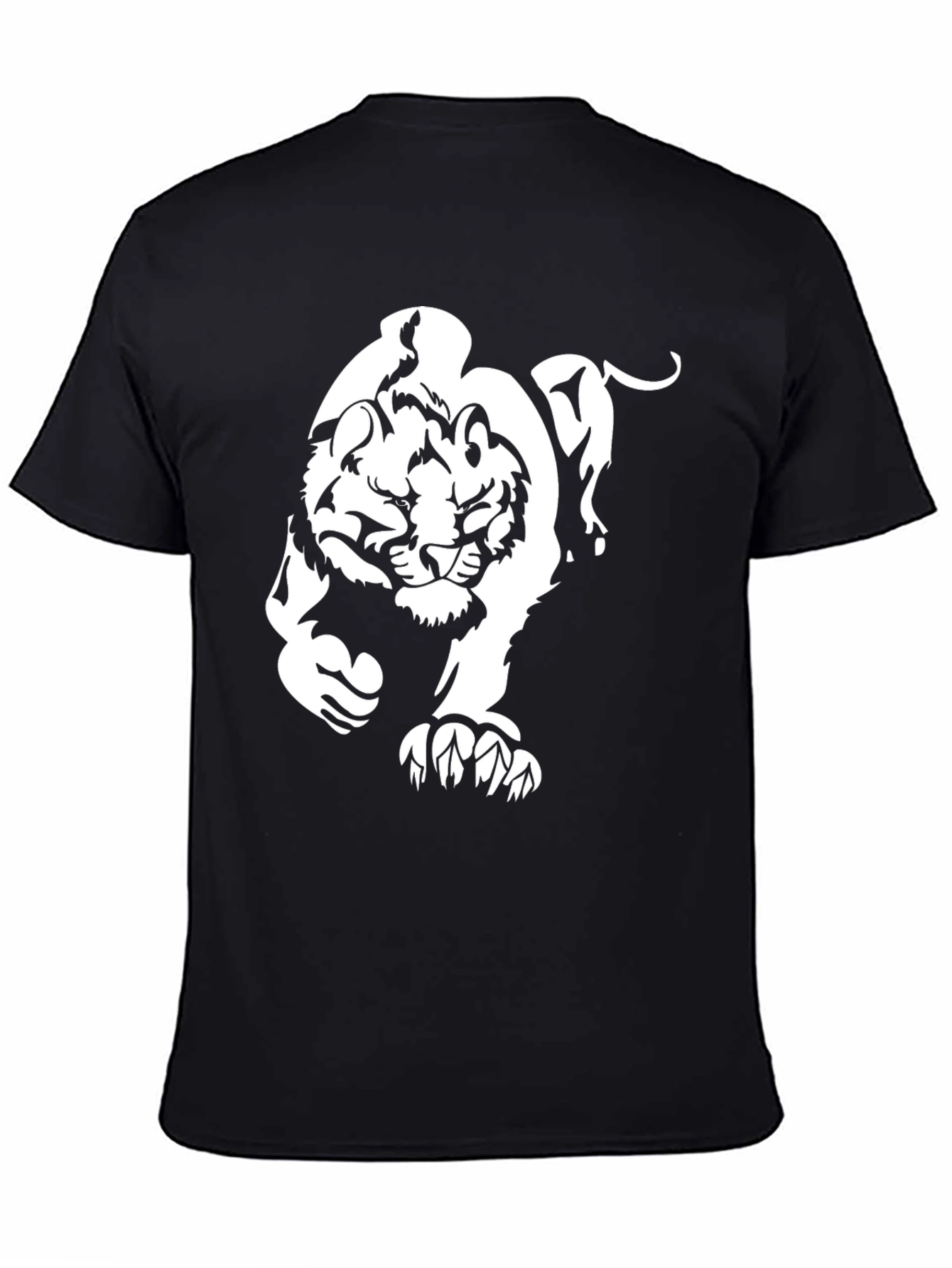 Black T-Shirt with Bold White Tiger Graphic