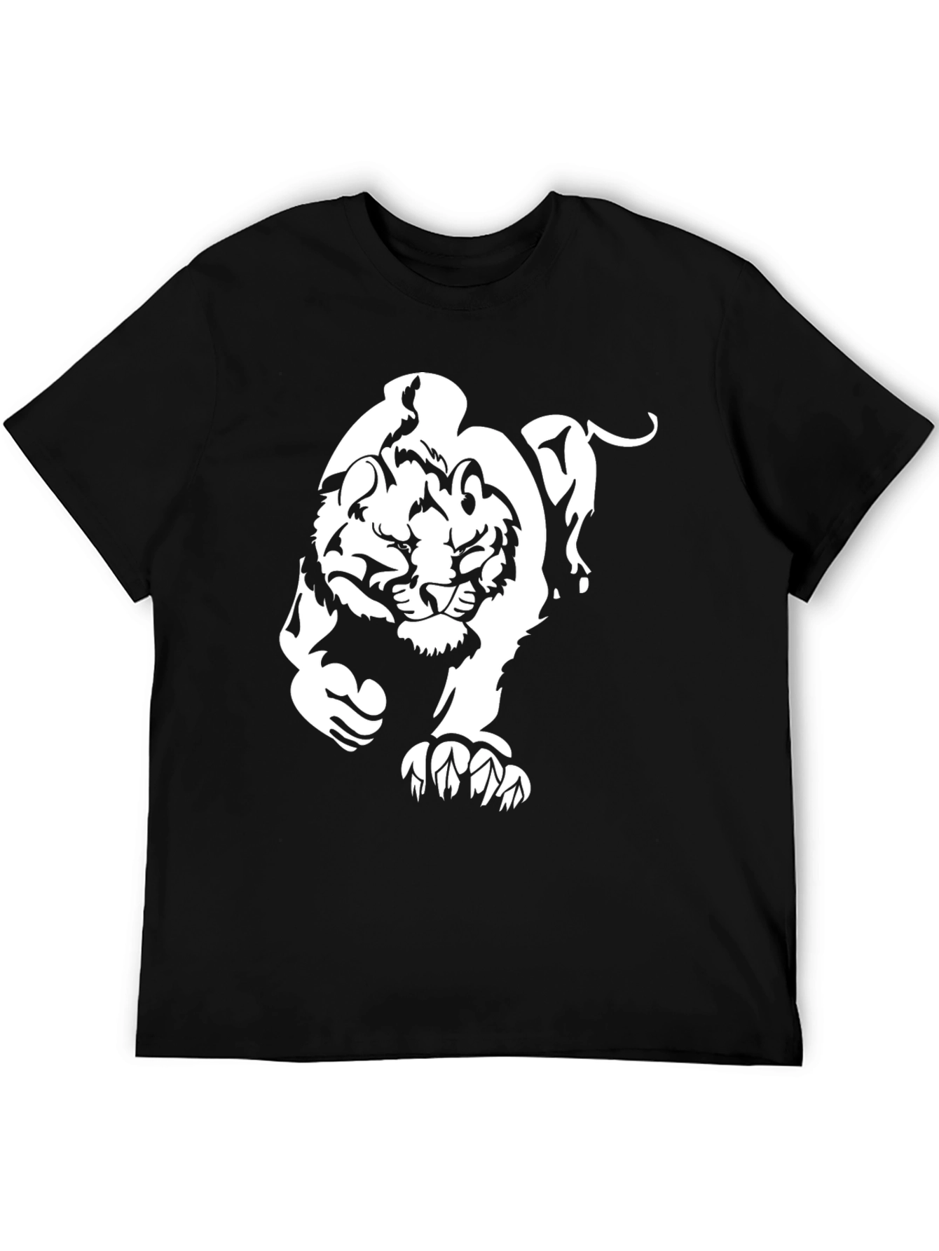 Black T-Shirt with Bold White Tiger Graphic