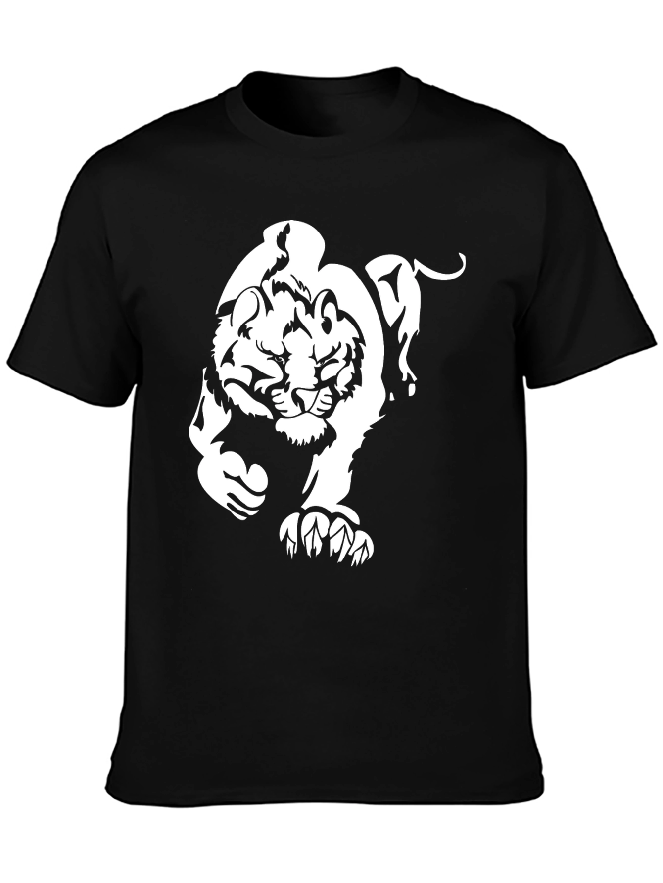 Black T-Shirt with Bold White Tiger Graphic