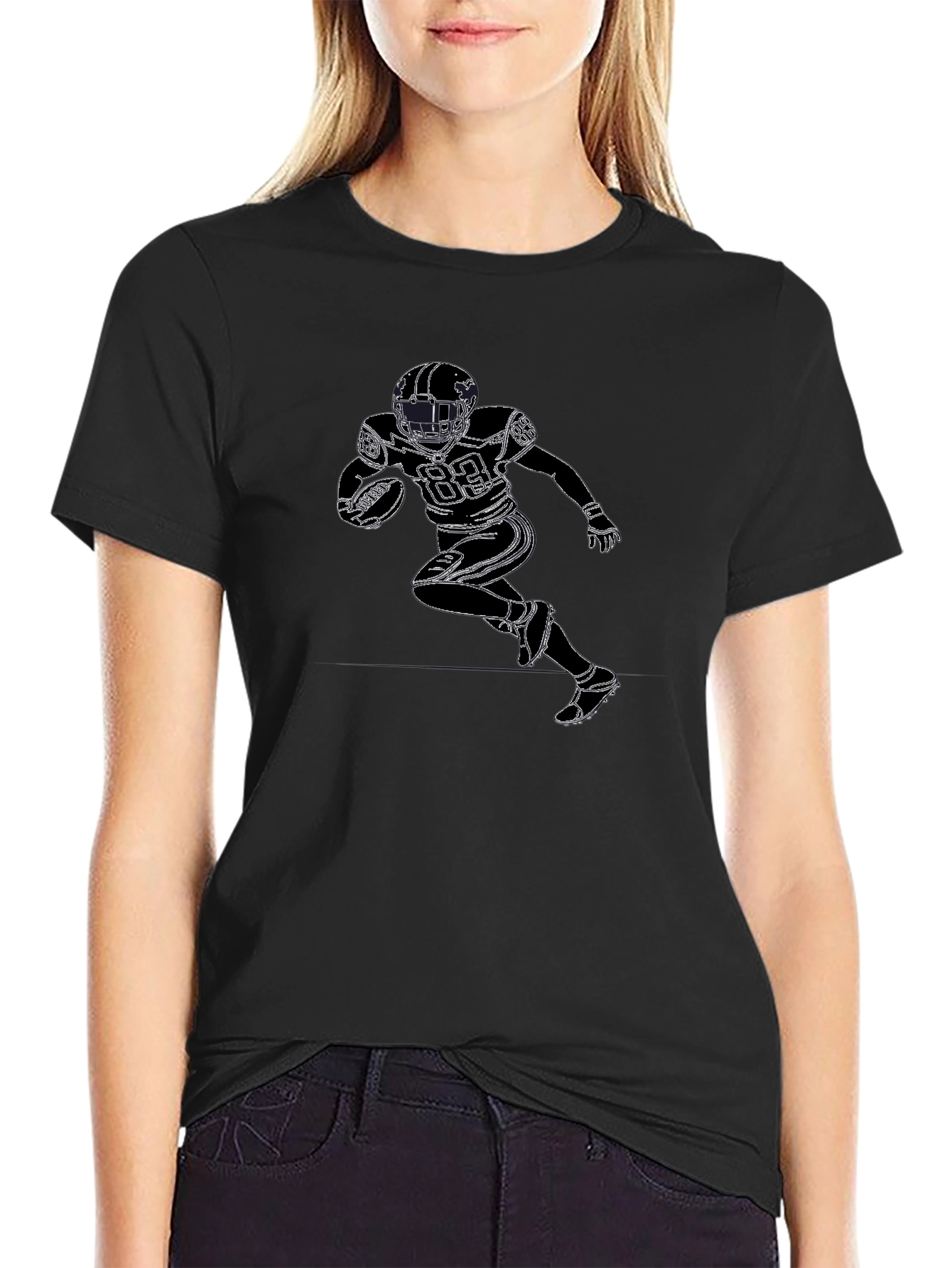Football Player Graphic Black T-Shirt
