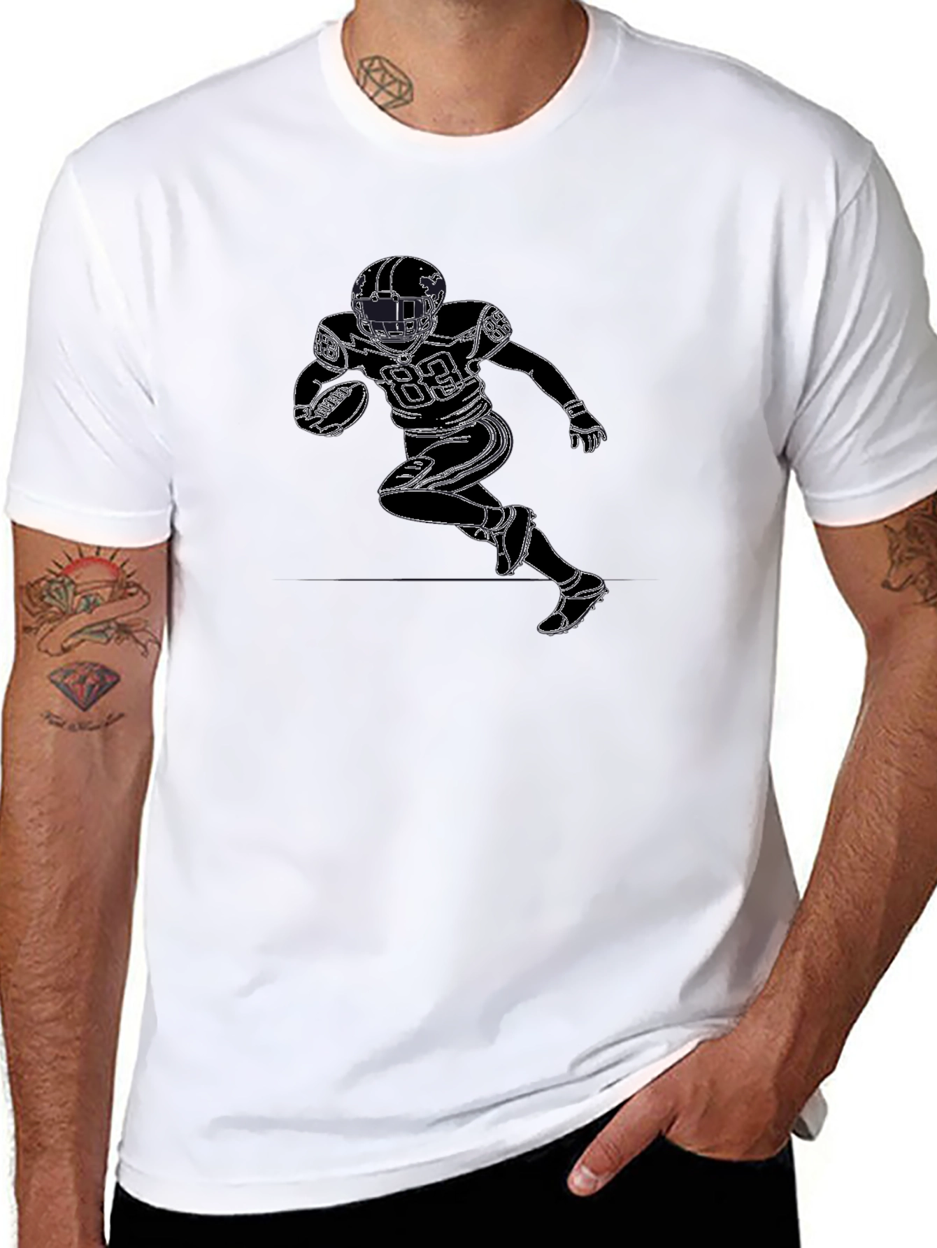 Football Player Graphic Black T-Shirt