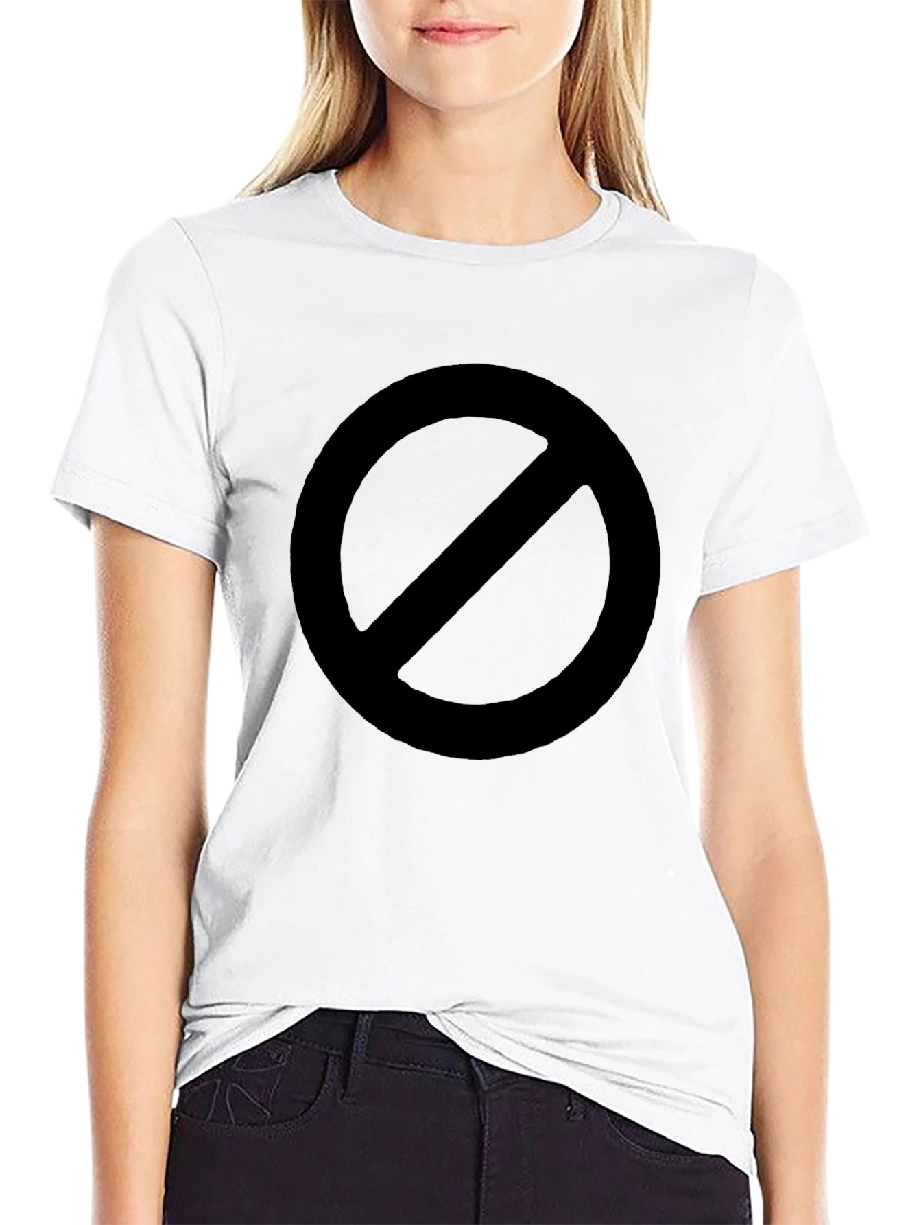 Bold Black T-Shirt with Circle and Slash Design