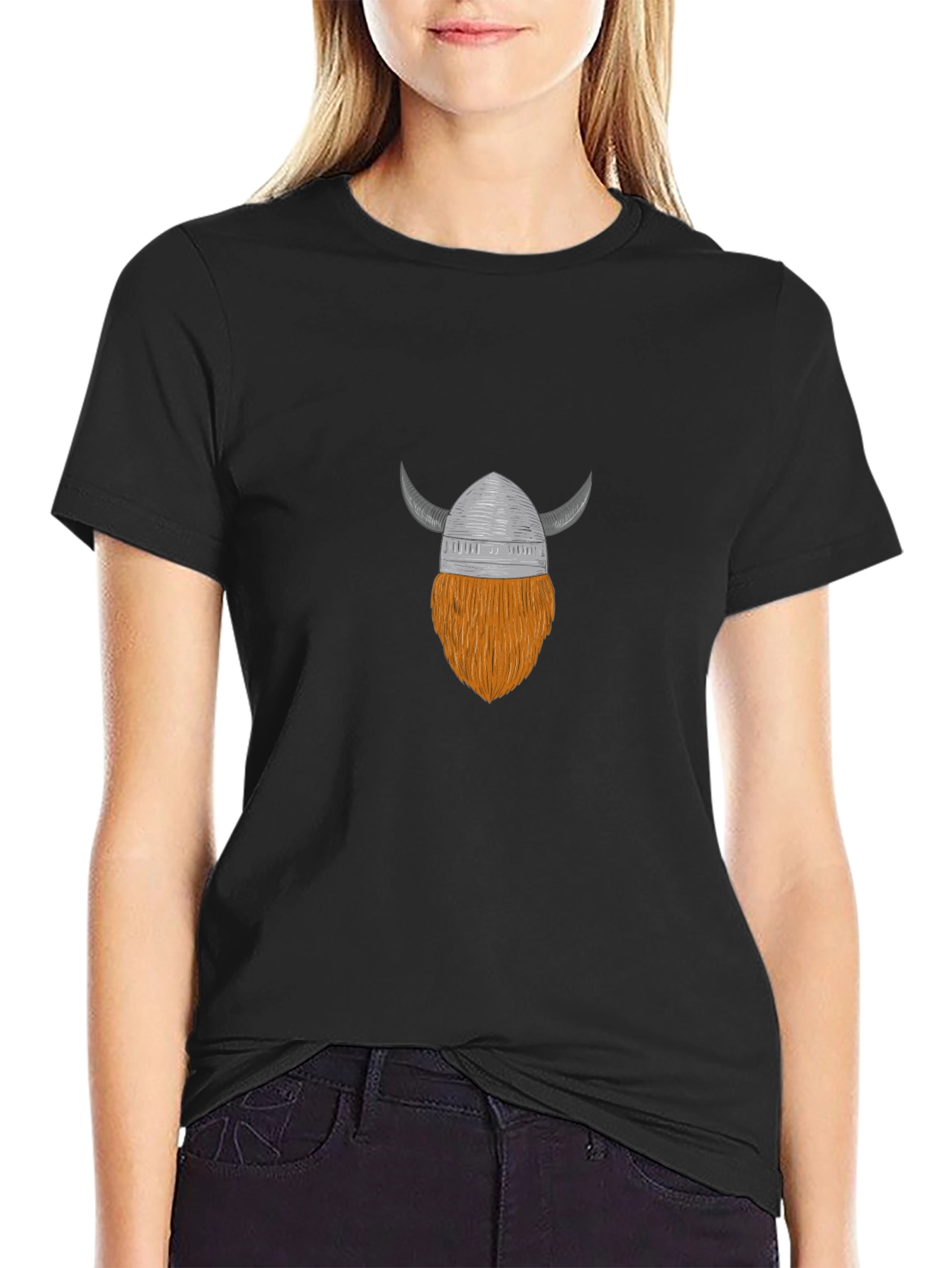 Viking Helmet & Beard Graphic T-Shirt - Black