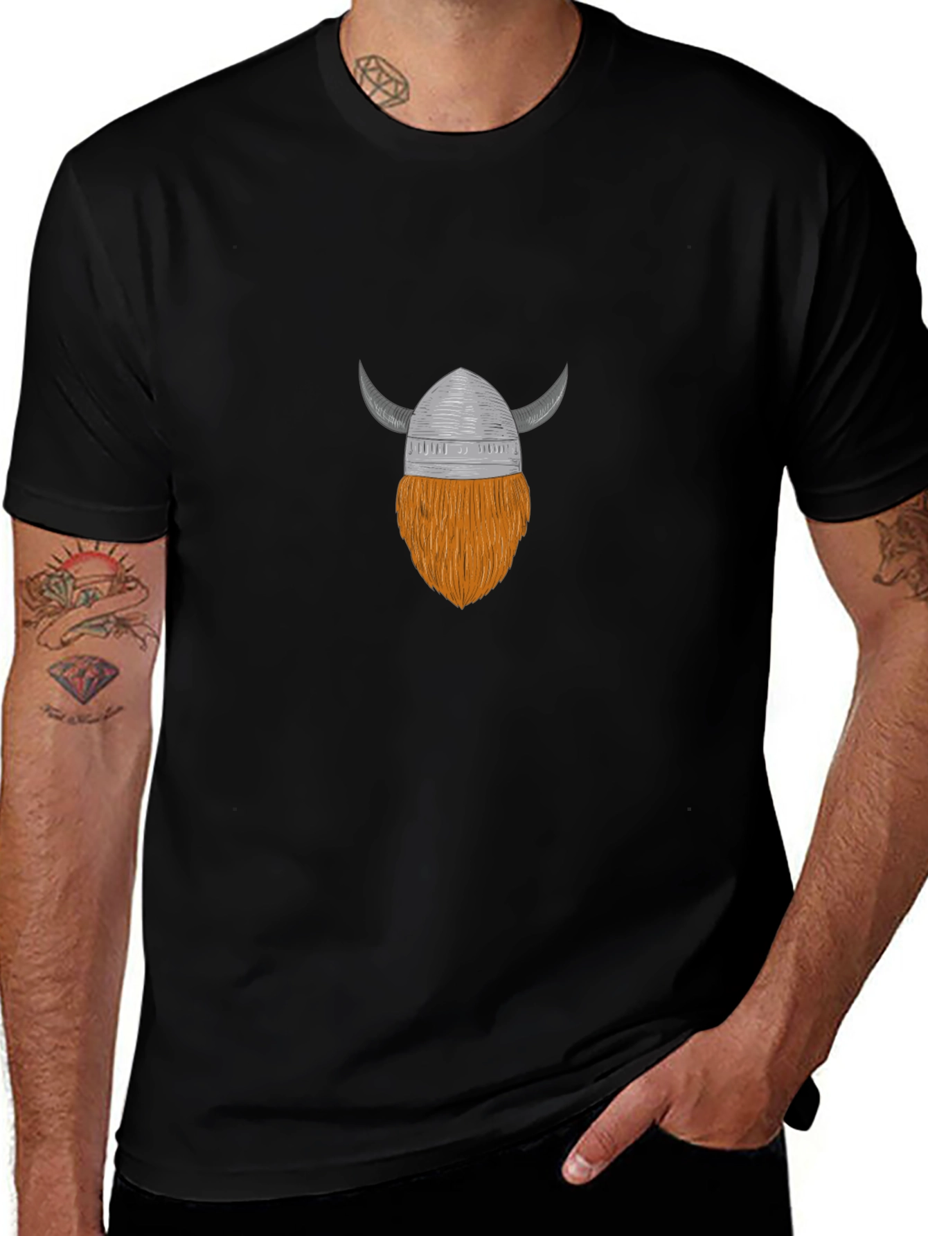 Viking Helmet & Beard Graphic T-Shirt - Black