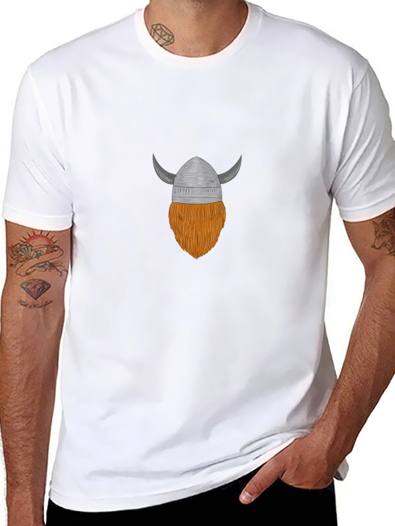 Viking Helmet & Beard Graphic T-Shirt - Black