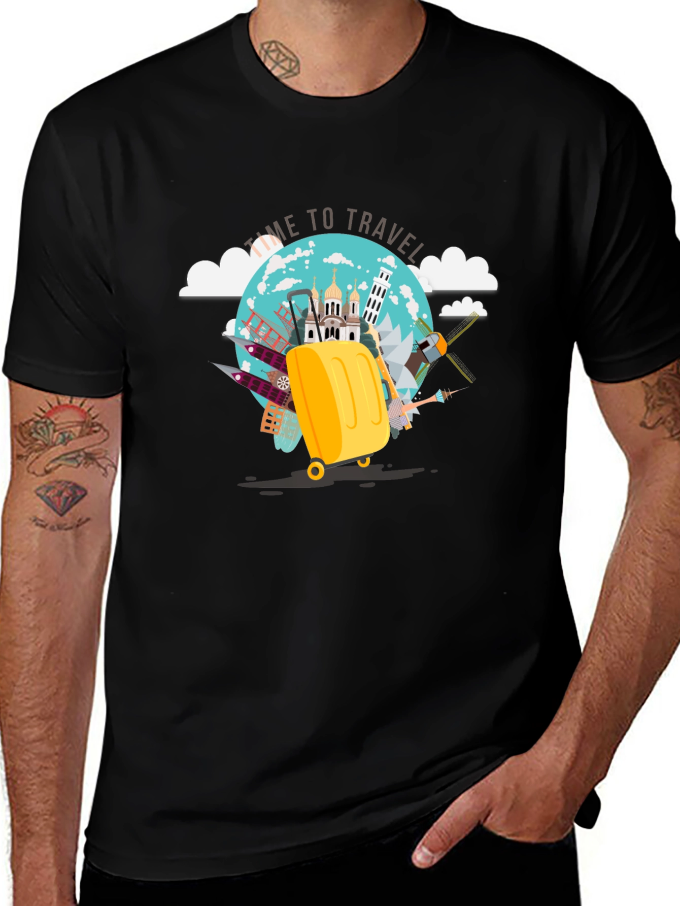 Travel Time Graphic Tee - Black Cotton T-Shirt