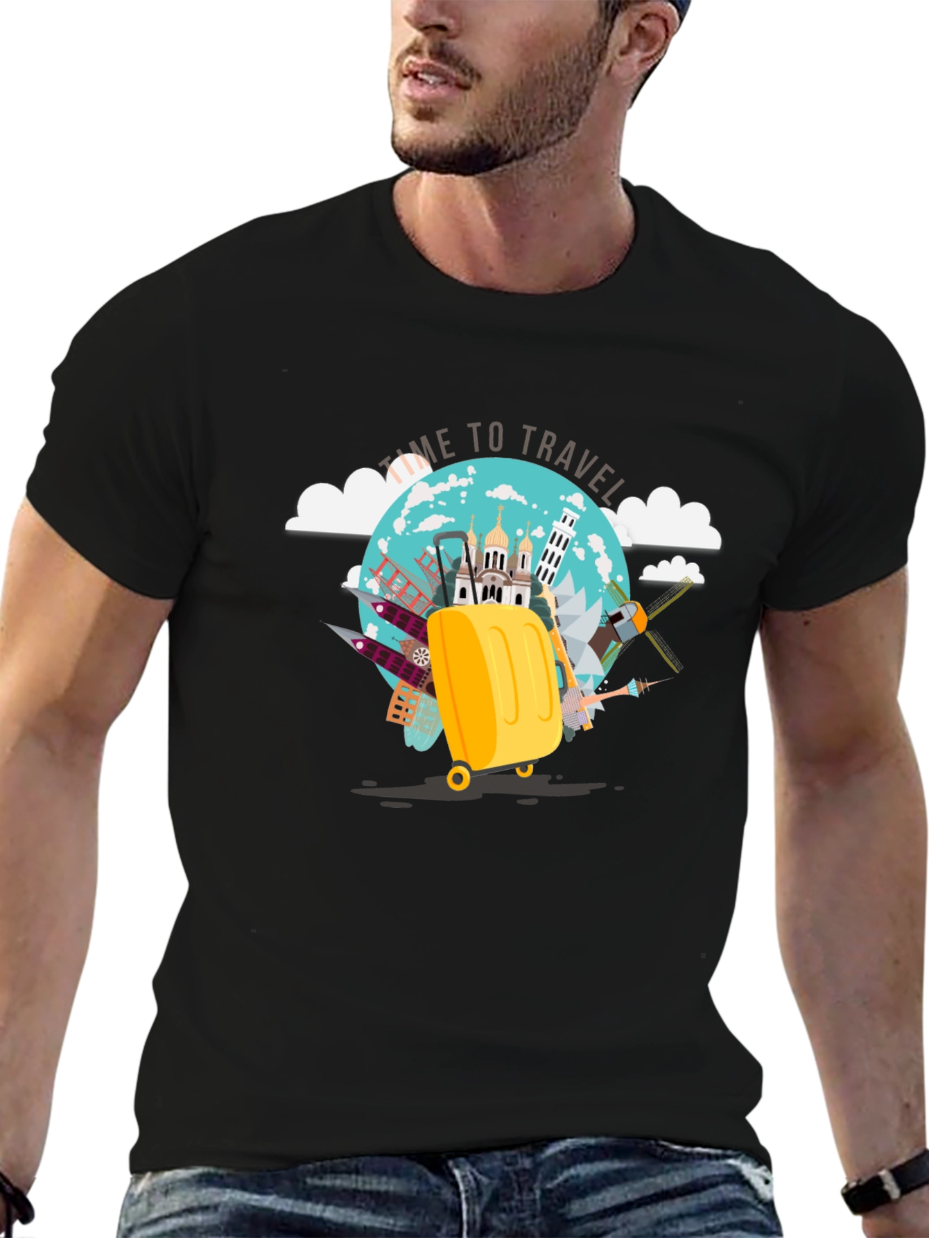 Travel Time Graphic Tee - Black Cotton T-Shirt