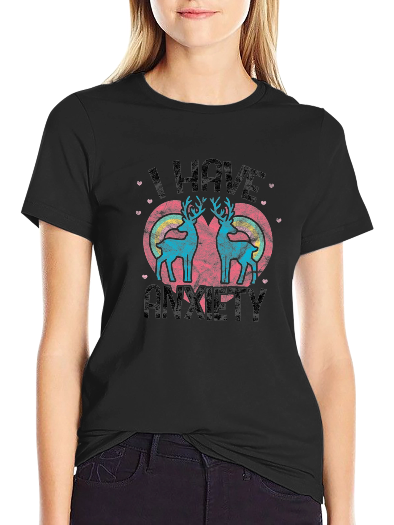I Have Anxiety T-Shirt with Reindeer Heart Design