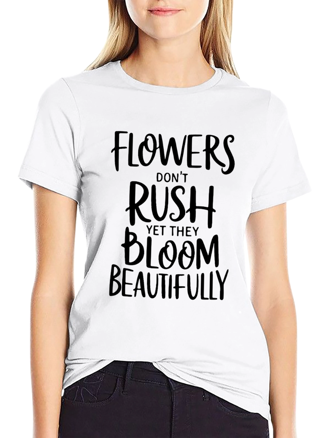 Flowers Bloom Beautifully Black Graphic T-Shirt