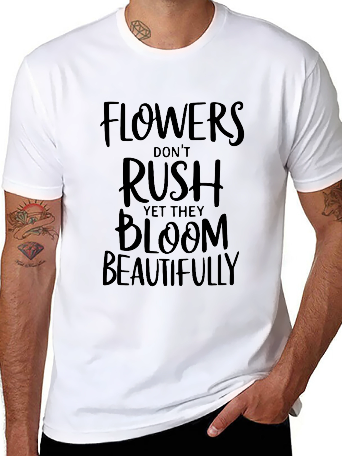Flowers Bloom Beautifully Black Graphic T-Shirt
